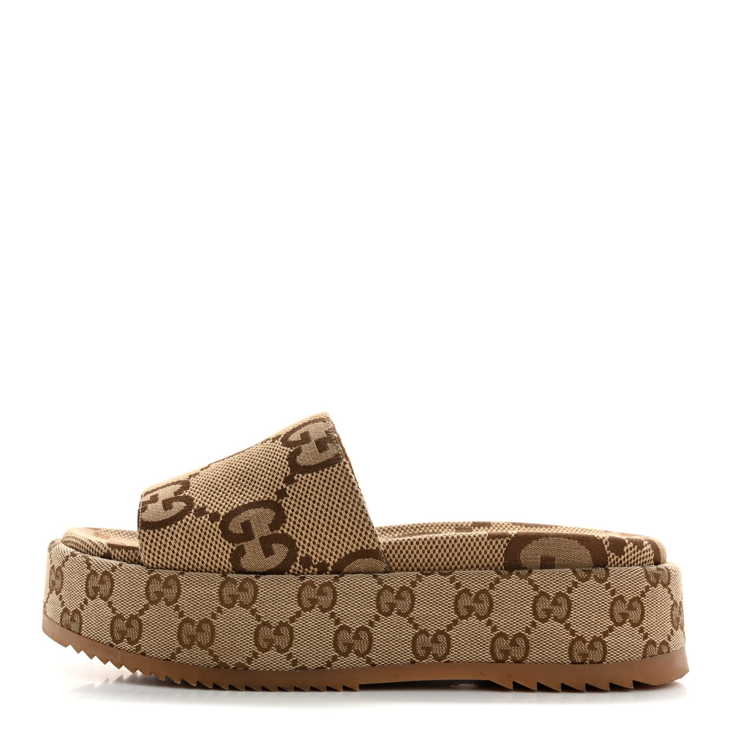 Gucci Monogram Maxi GG Angelina Platform 55mm Slide Sandals 38.5 Camel Ebony 1 of 10