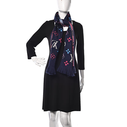 Louis Vuitton Wool Silk Rainbow Logomania Scarf Navy 2 of 4