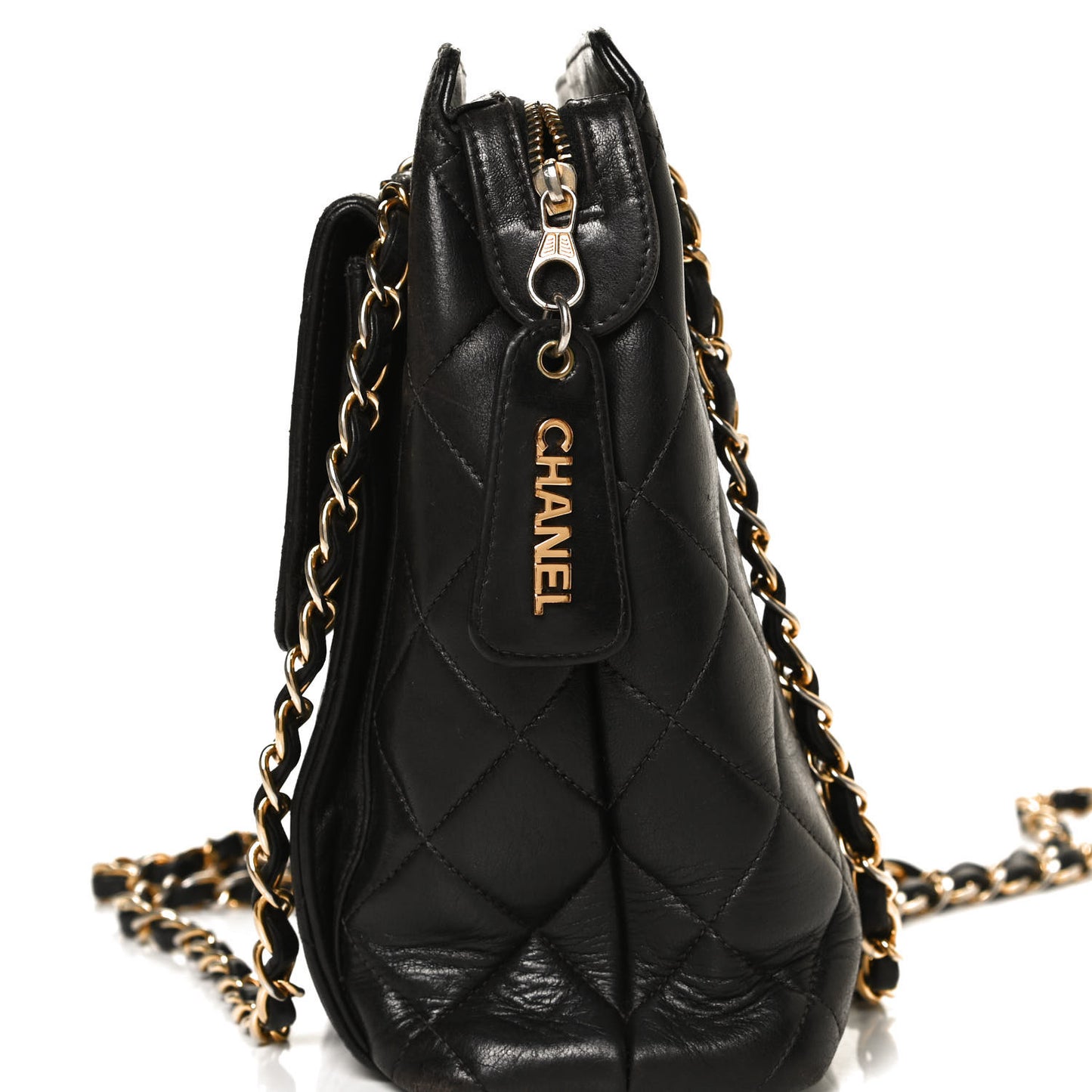 Lambskin Quilted Flap Shoulder Bag Black