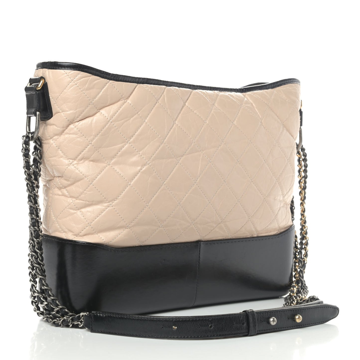Aged Calfskin Quilted Large Gabrielle Hobo Beige Black
