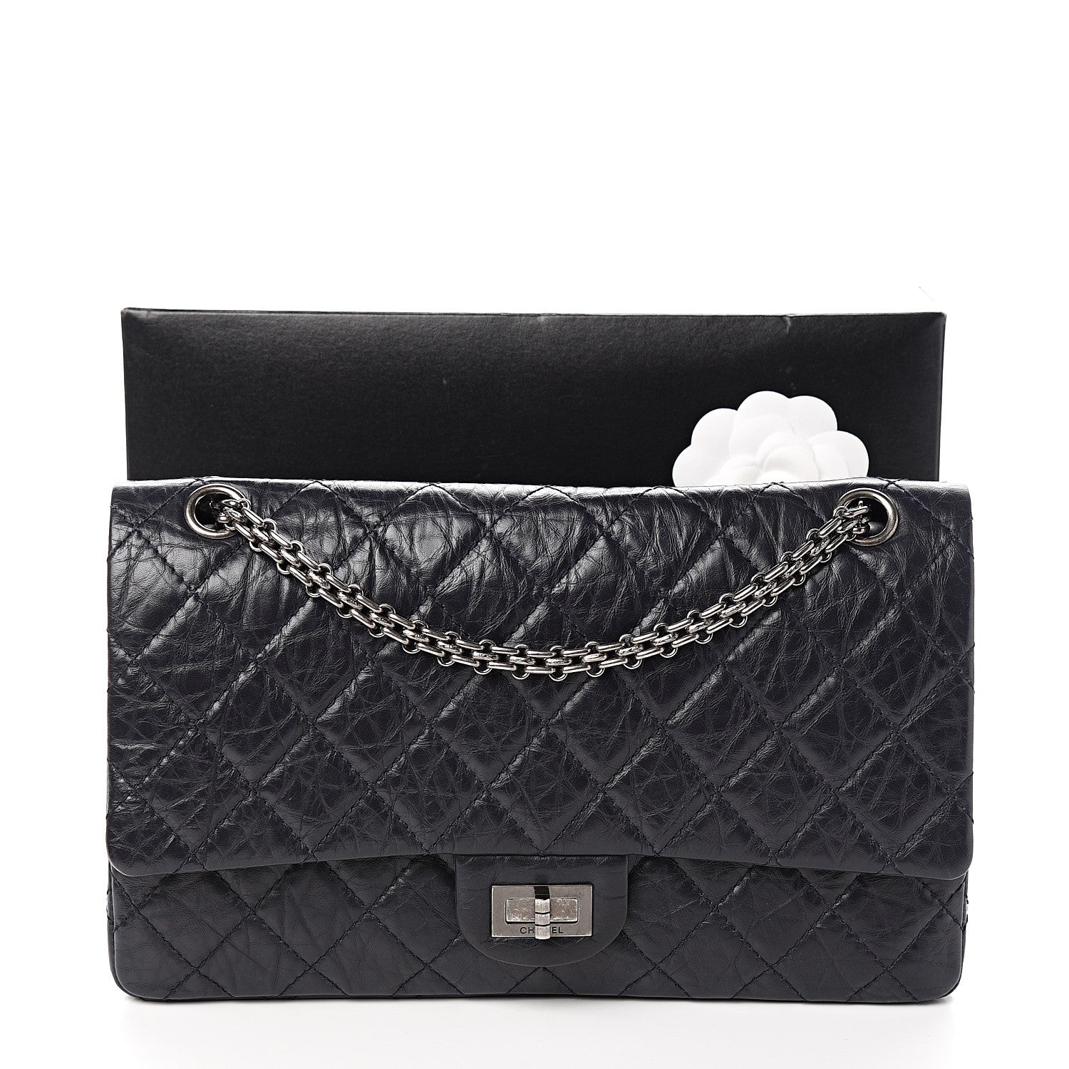 Chanel Aged Calfskin Quilted 2.55 Reissue 226 Flap Navy Blue 9 of 9