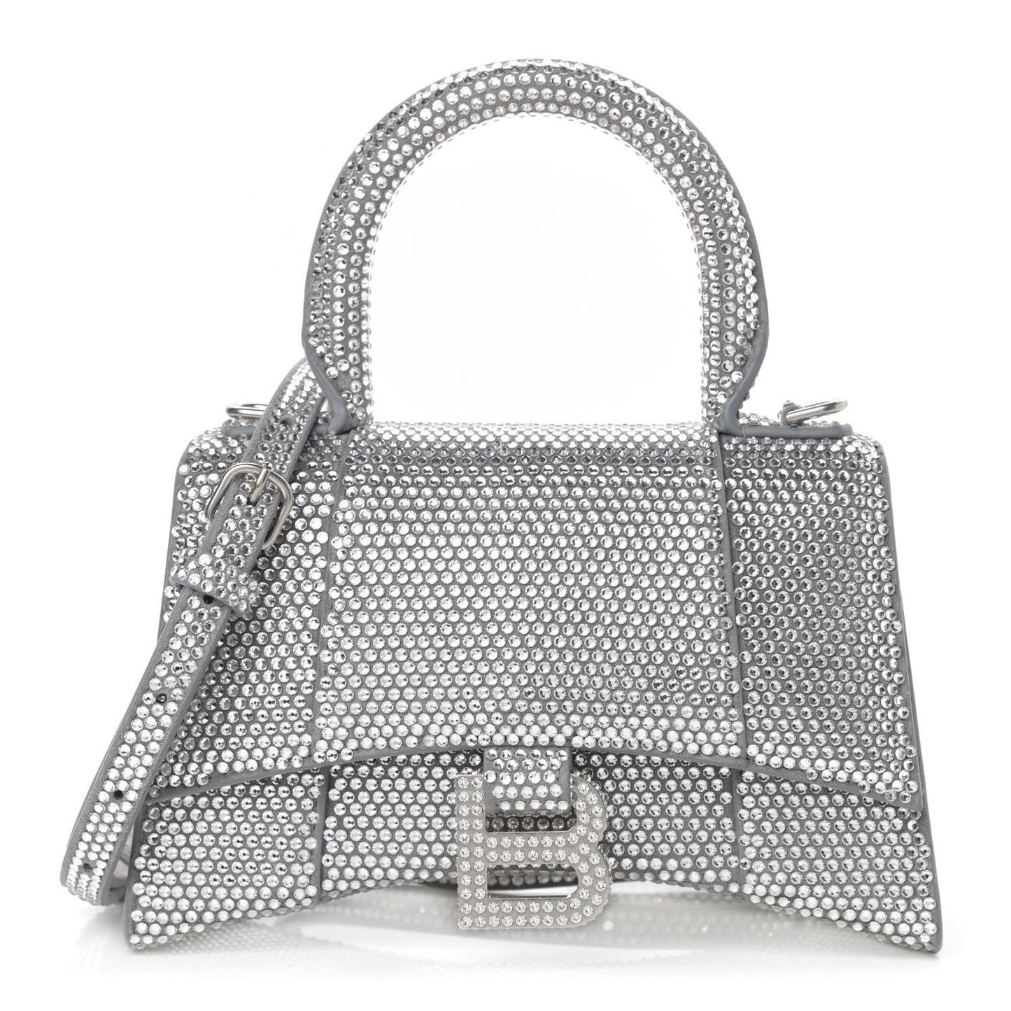Strass Suede Hourglass Top Handle Bag XS Smoke Grey Crystal