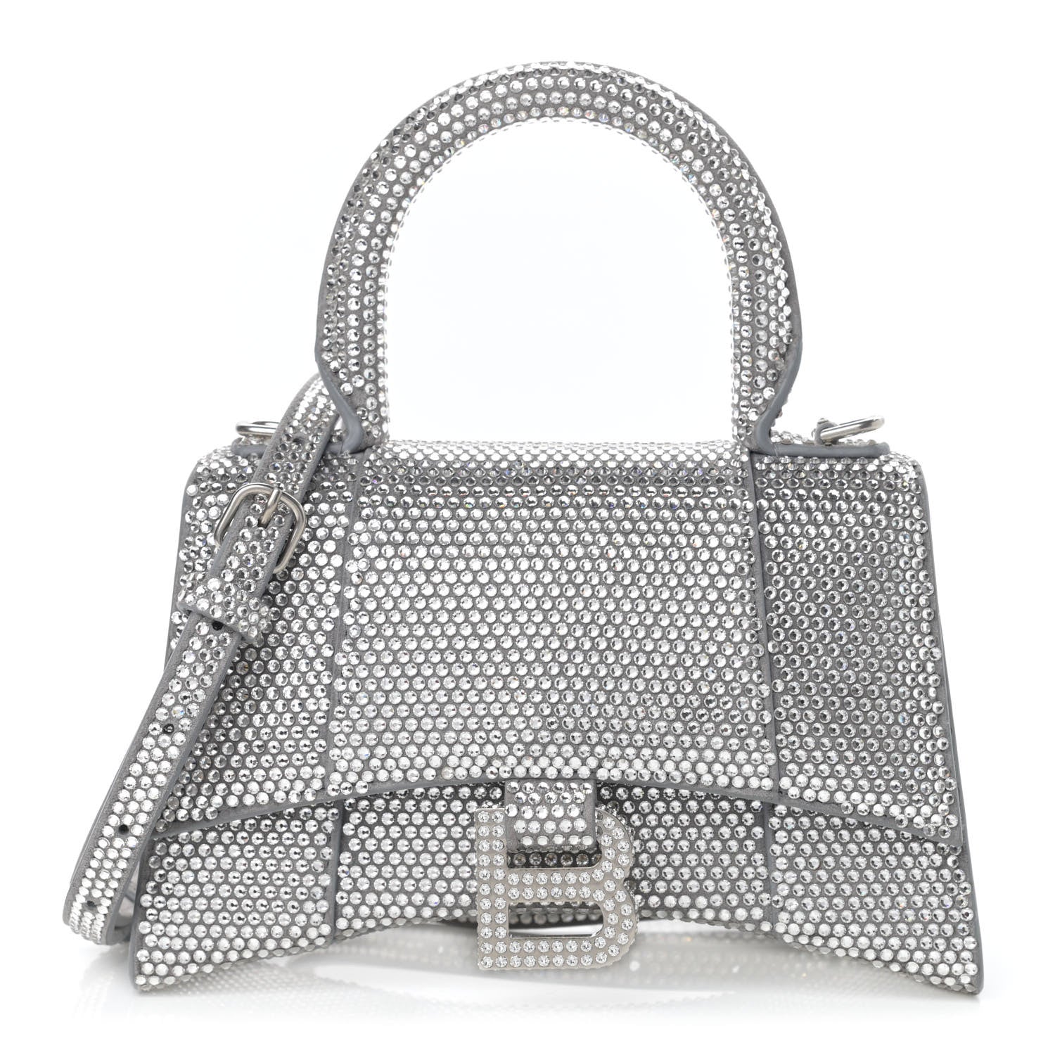 Balenciaga Strass Suede Hourglass Top Handle Bag XS Smoke Grey Crystal 1 of 14