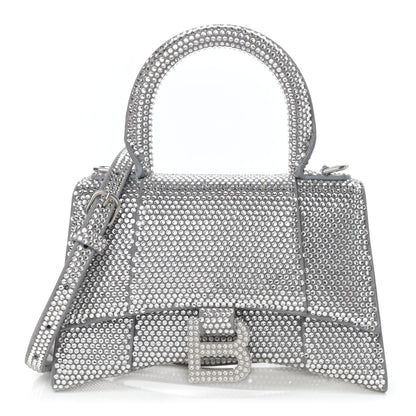 Balenciaga Strass Suede Hourglass Top Handle Bag XS Smoke Grey Crystal 1 of 14