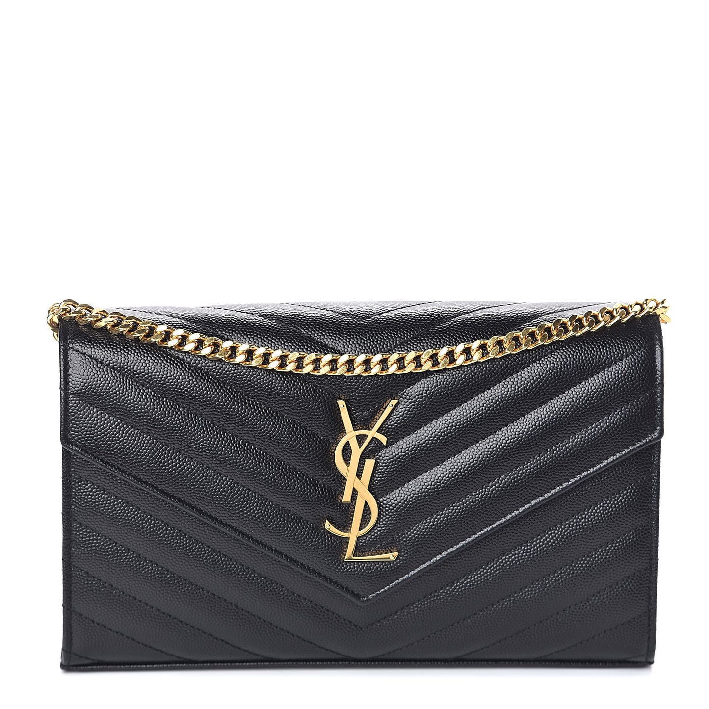 Grain De Poudre Matelasse Chevron Monogram Chain Wallet Black