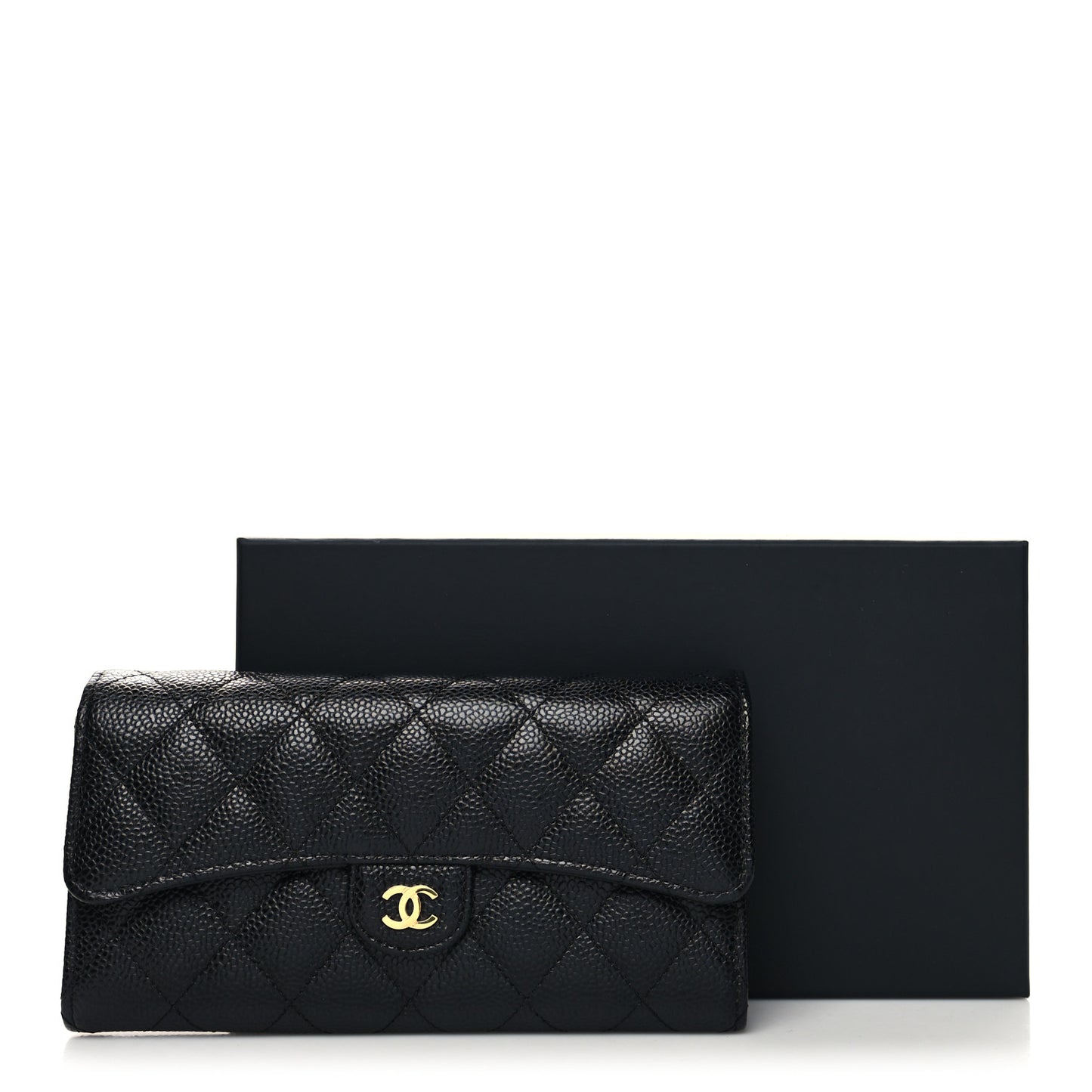 Caviar Quilted Long Flap Wallet Black