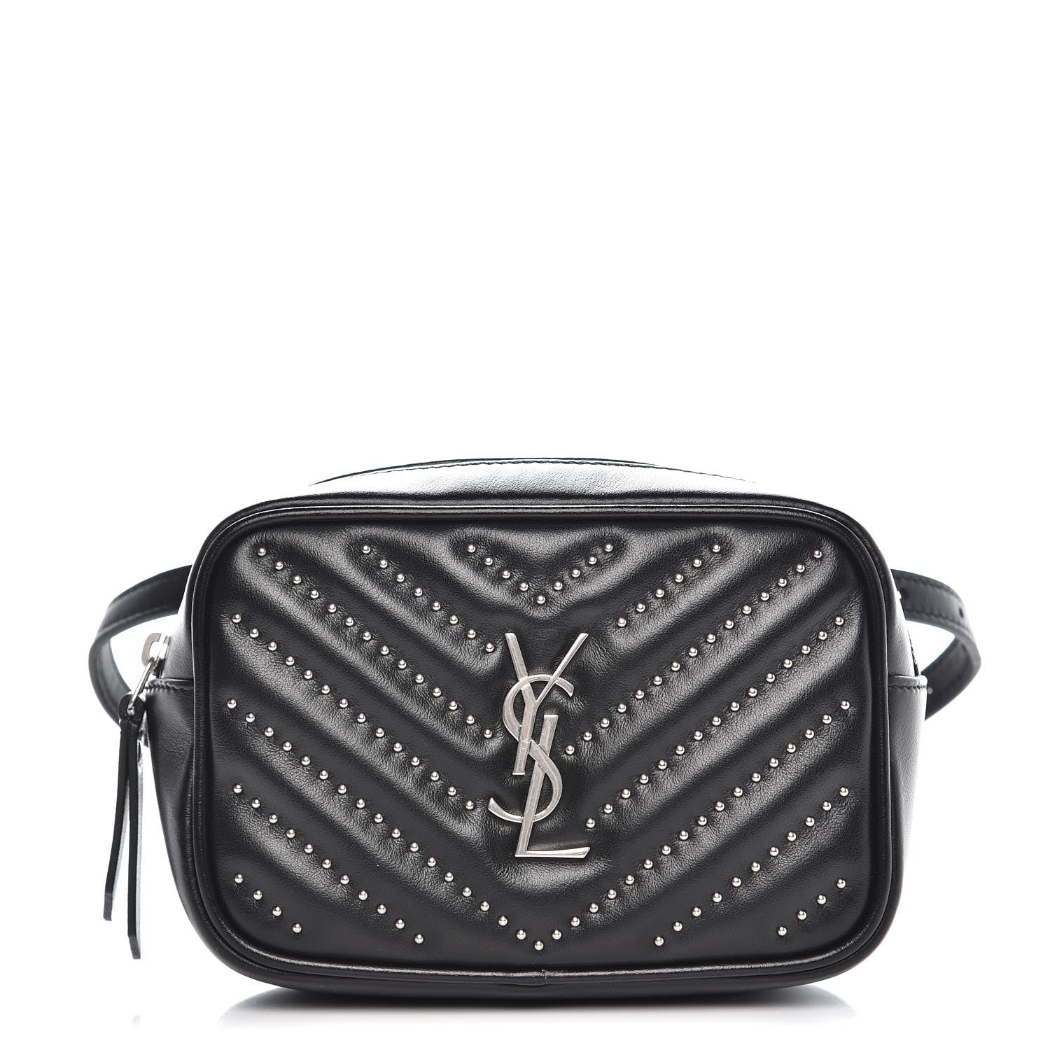 Saint Laurent Calfskin Matelasse Studded Monogram Lou Belt Bag Black 1 of 7