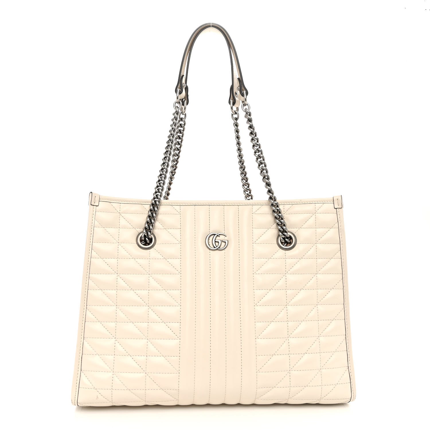 Gucci Calfskin Matelasse Aria Medium GG Marmont Shoulder Tote Mystic White 1 of 9