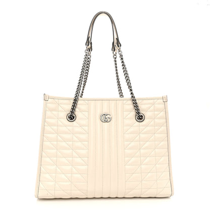 Gucci Calfskin Matelasse Aria Medium GG Marmont Shoulder Tote Mystic White 1 of 9