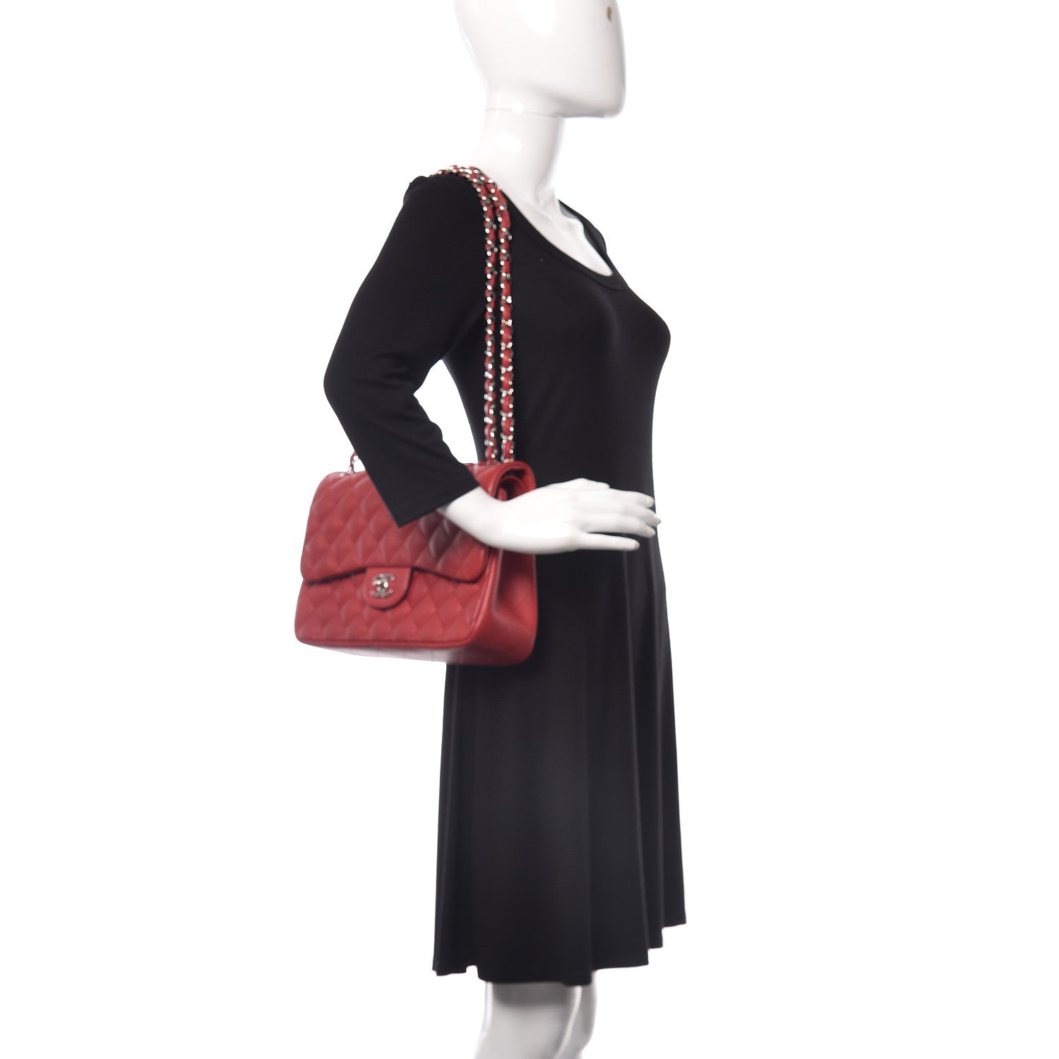 Chanel Caviar Quilted Jumbo Double Flap Red 2 of 11