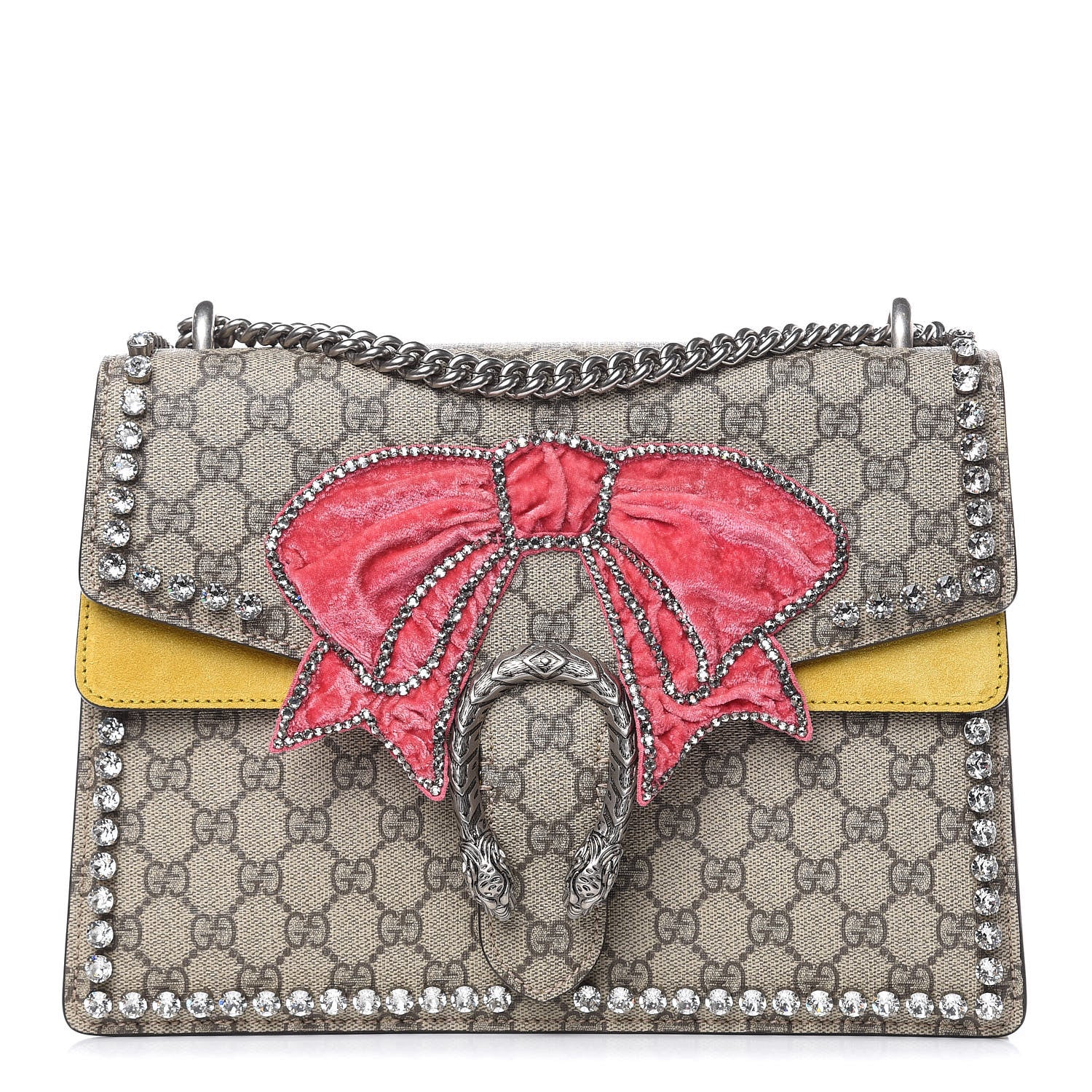 Gucci GG Supreme Monogram Crystal Bow Embroidered Medium Dionysus Shoulder Bag Yellow 1 of 9