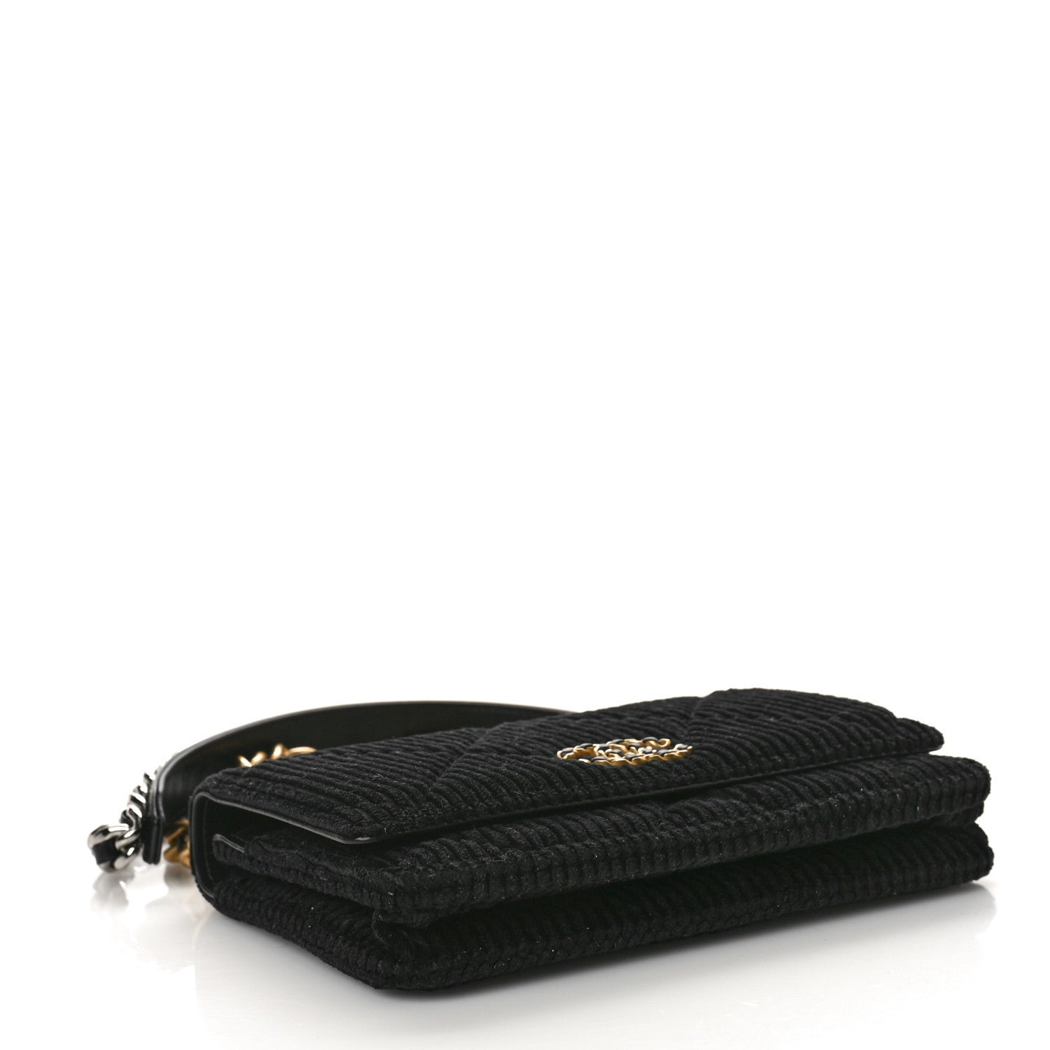 Chanel Corduroy Quilted Chanel 19 Wallet On Chain WOC Black 4 of 10