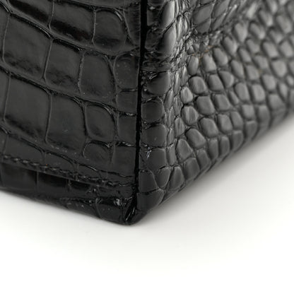 Balenciaga Shiny Calfskin Logo Crocodile Embossed North South Shopper Tote XXS Black White 15 of 15