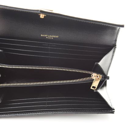 Saint Laurent Grain De Poudre Matelasse Chevron Monogram Flap Wallet Black 5 of 8