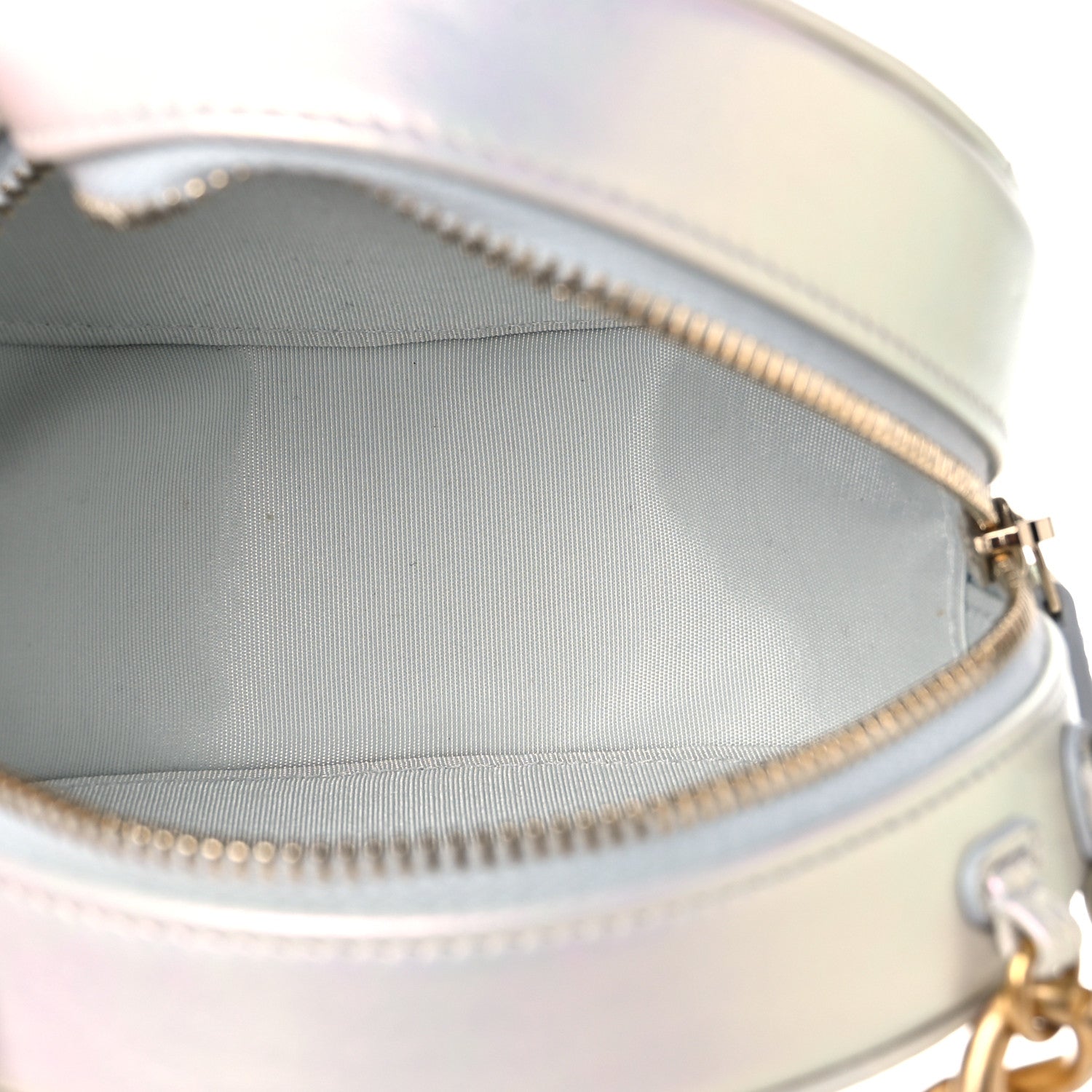 Chanel Iridescent Calfskin Quilted Chanel 19 Round Clutch With Chain White 5 of 10