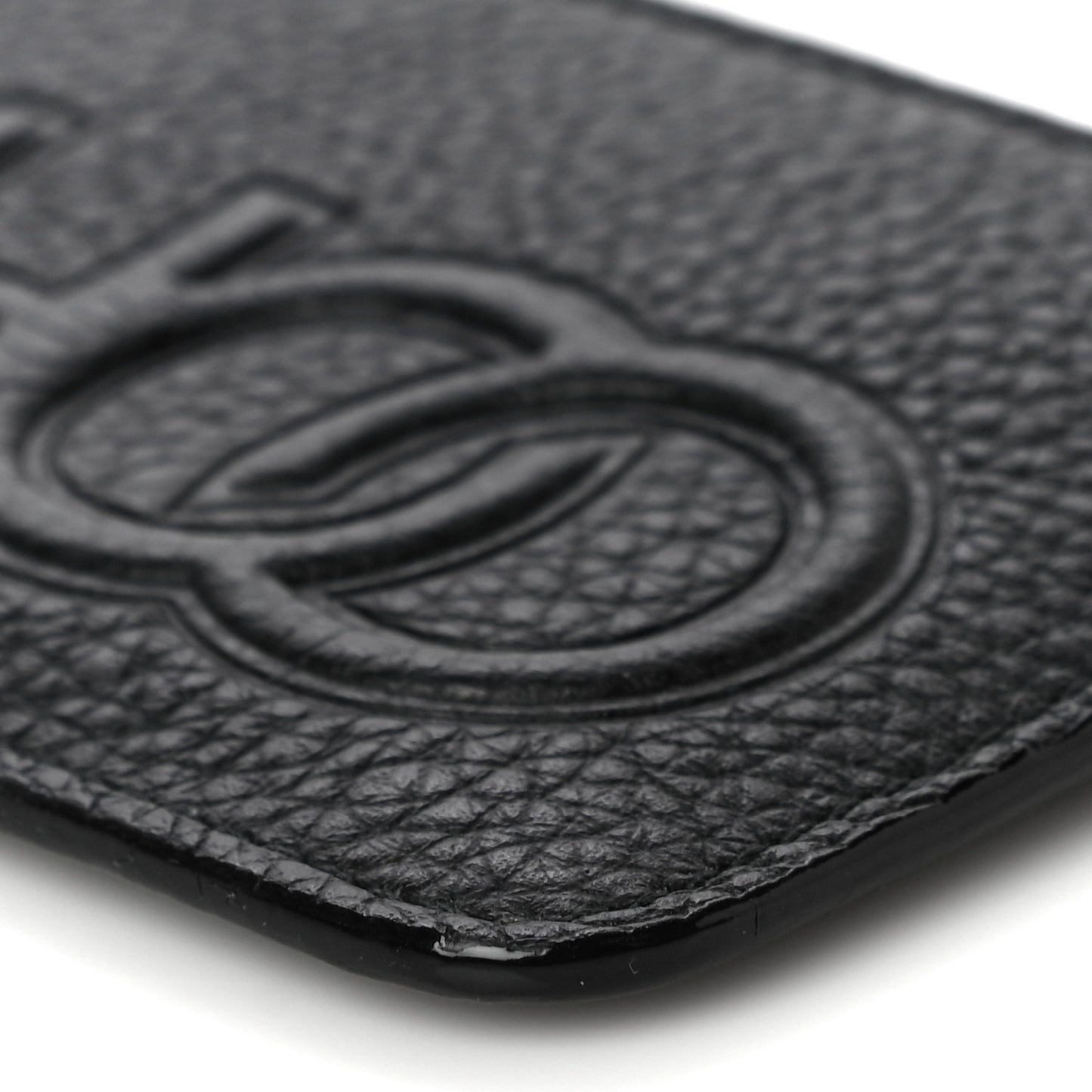 Calfskin Logo Embossed Card Holder On Chain Black