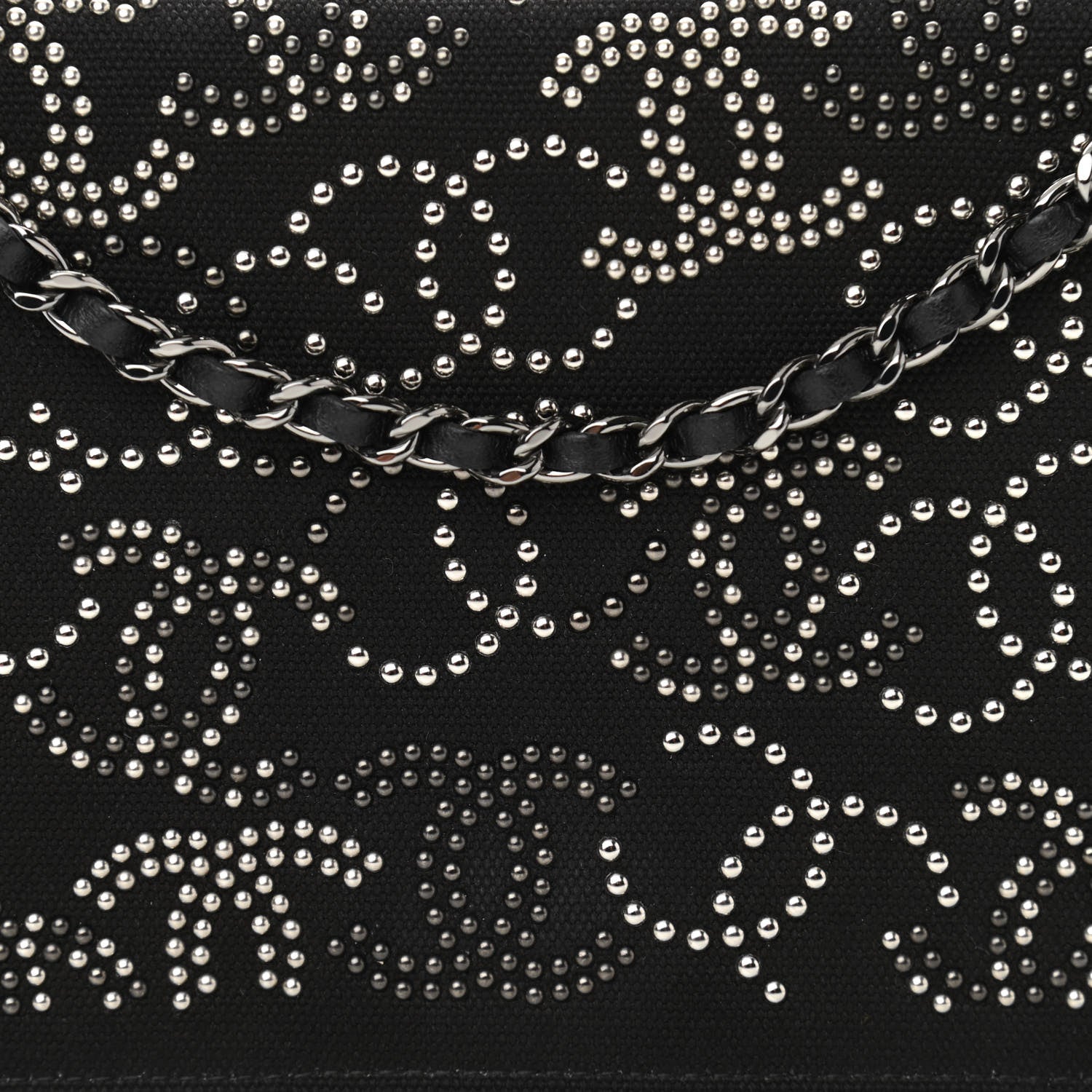 Chanel Canvas Studded CC Wallet On Chain WOC Black 9 of 11