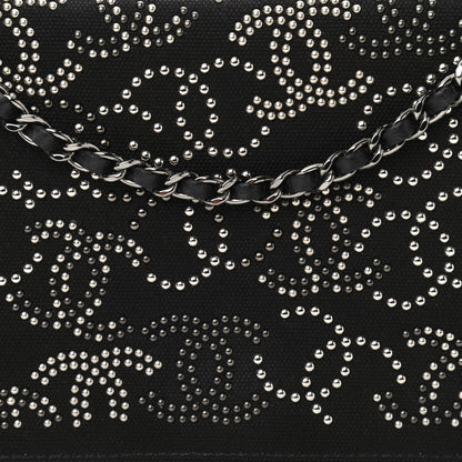 Chanel Canvas Studded CC Wallet On Chain WOC Black 9 of 11