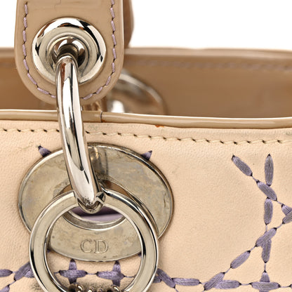 Christian Dior Lambskin Patent Stitched Cannage Medium Lady Dior Beige Purple 11 of 13