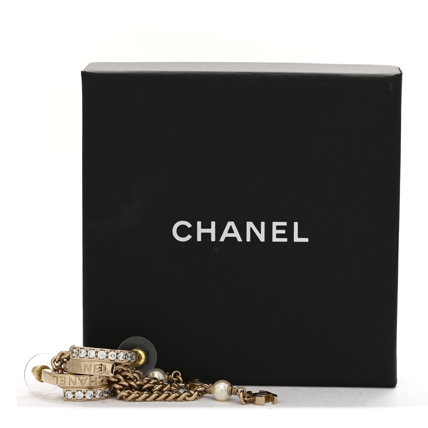 Metal Crystal Chain CC Hoop Earrings Gold