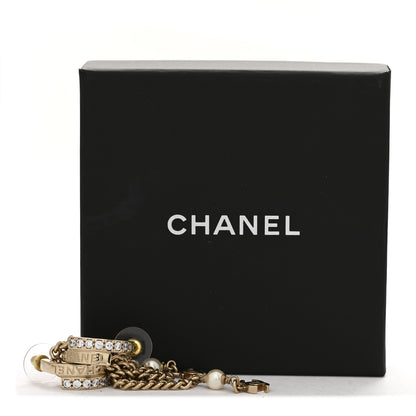 Chanel Metal Crystal Chain CC Hoop Earrings Gold 5 of 5