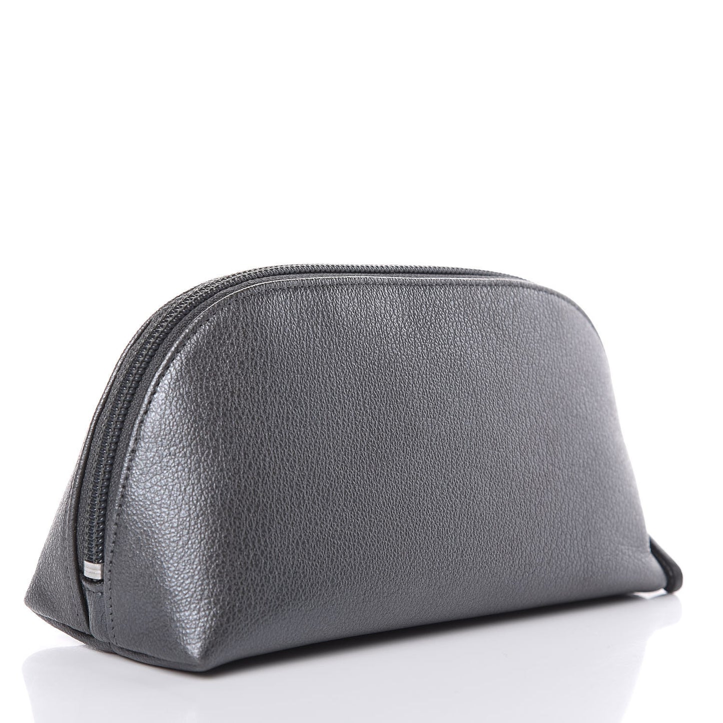 Goatskin Camellia Embossed Cosmetic Case Dark Grey