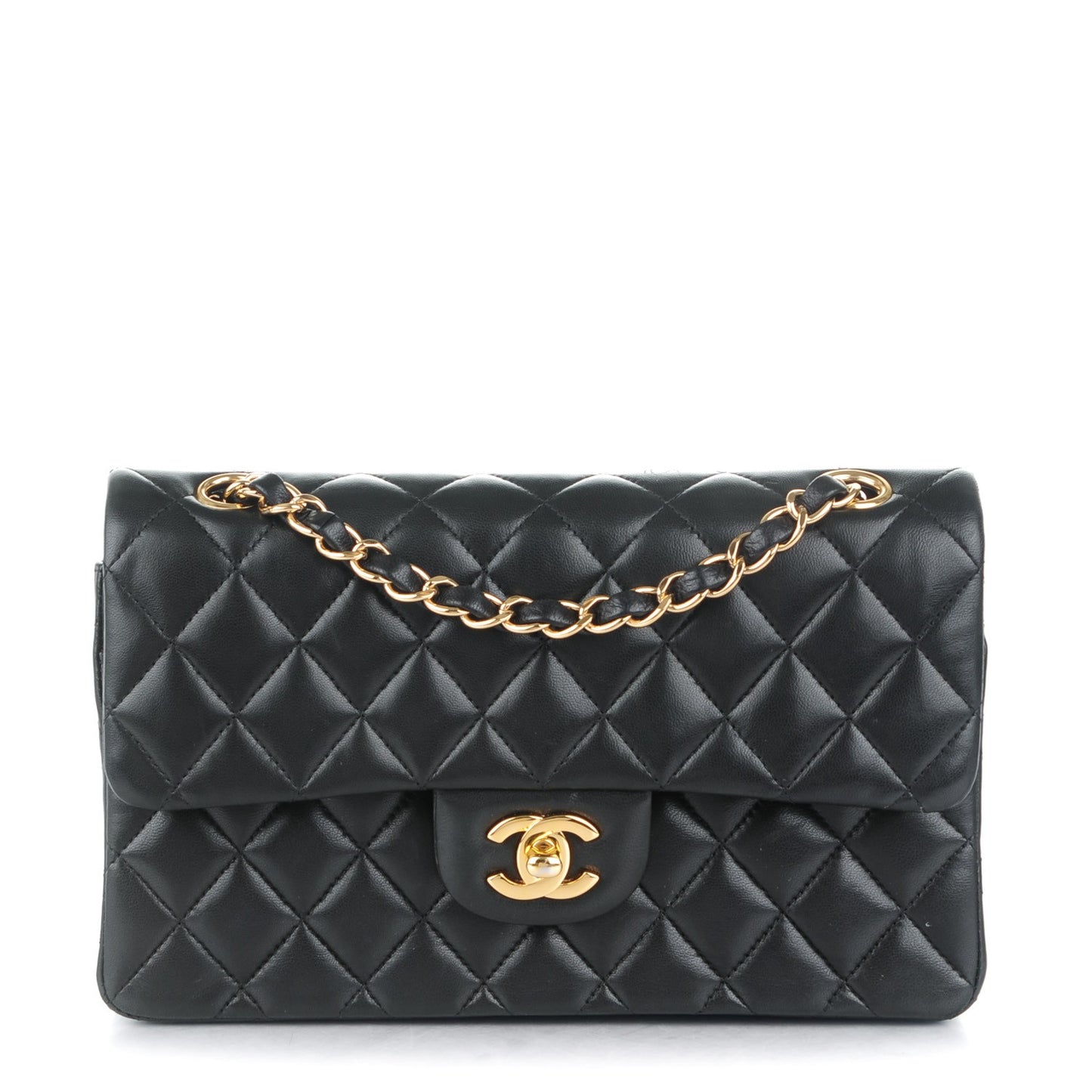 Lambskin Quilted Small Double Flap Black