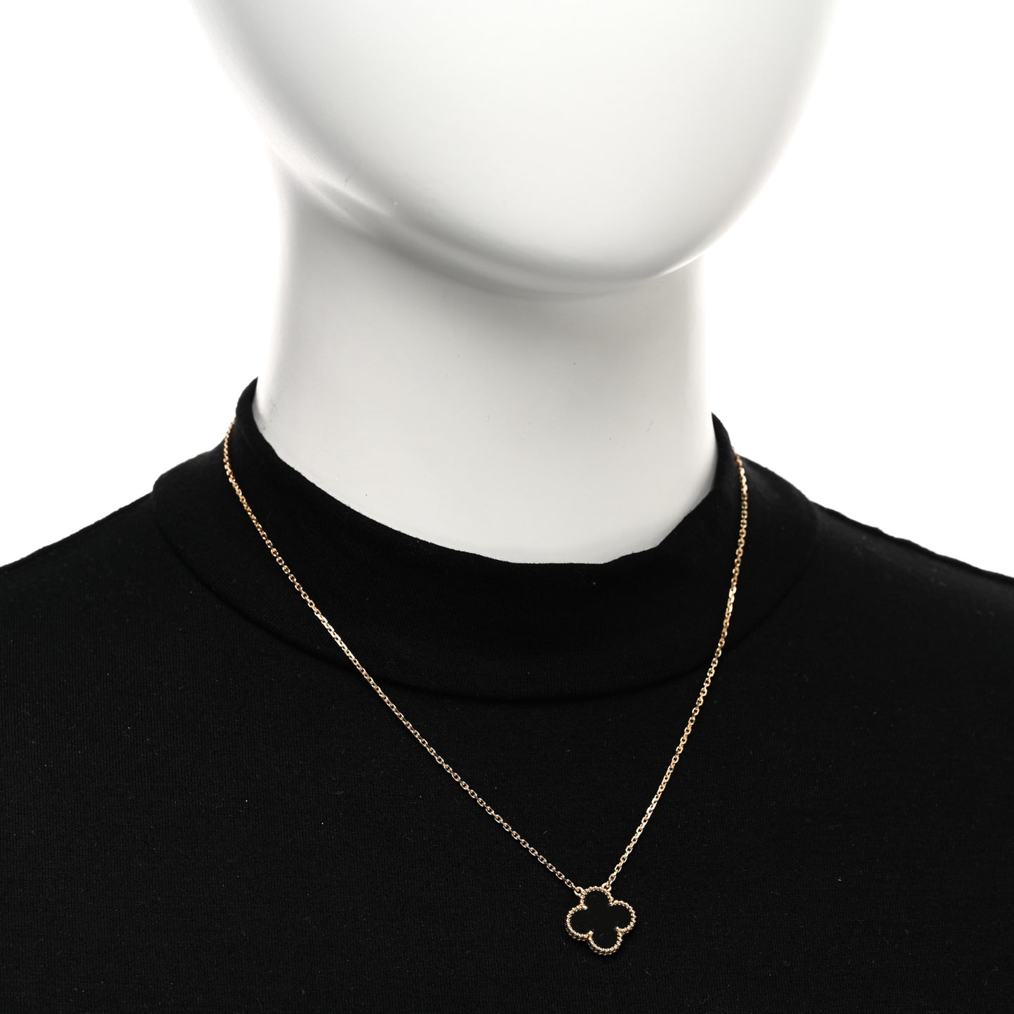 18K Yellow Gold Black Onyx Vintage Alhambra Pendant Necklace