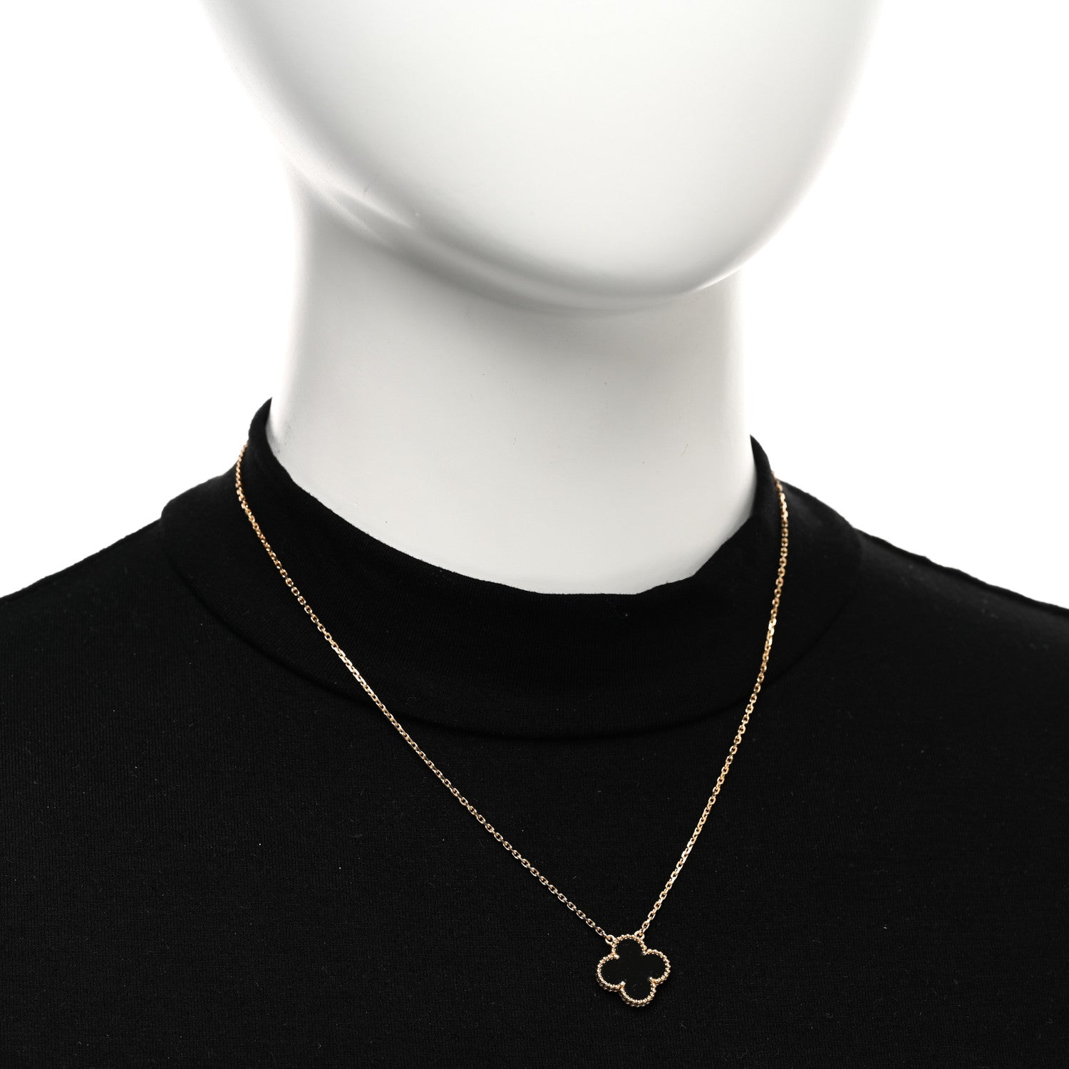 Van Cleef & Arpels 18K Yellow Gold Black Onyx Vintage Alhambra Pendant Necklace 2 of 5
