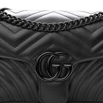 Gucci Calfskin Matelasse Monochrome Small GG Marmont Shoulder Bag Black 6 of 8