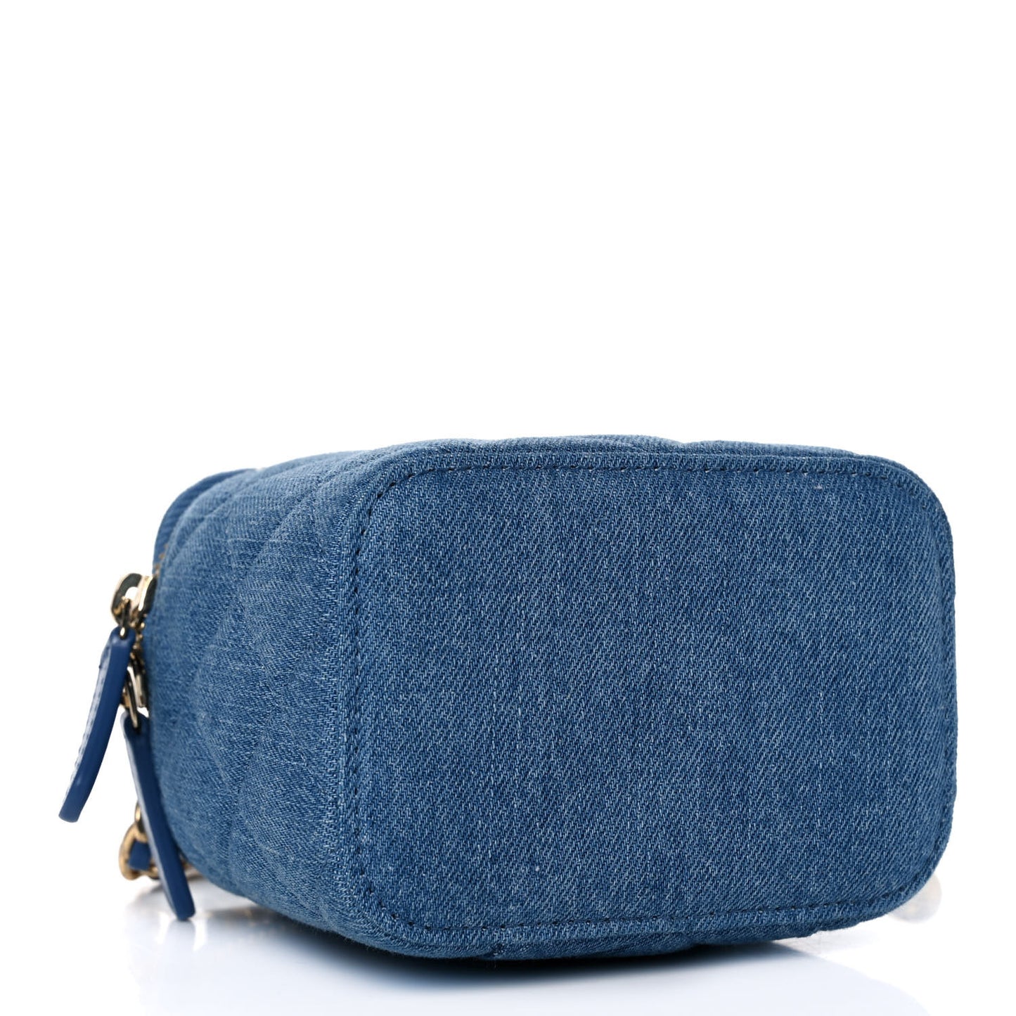 Denim Quilted Mini Pearl Crush Vanity Case With Chain