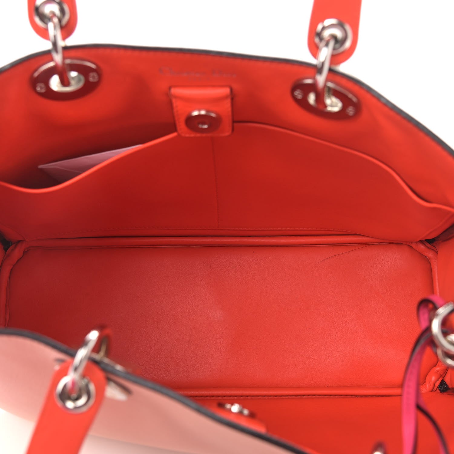 Christian Dior Smooth Calfskin Medium Tri-Color Diorissimo Tote Pink Fuchsia Orange 5 of 8