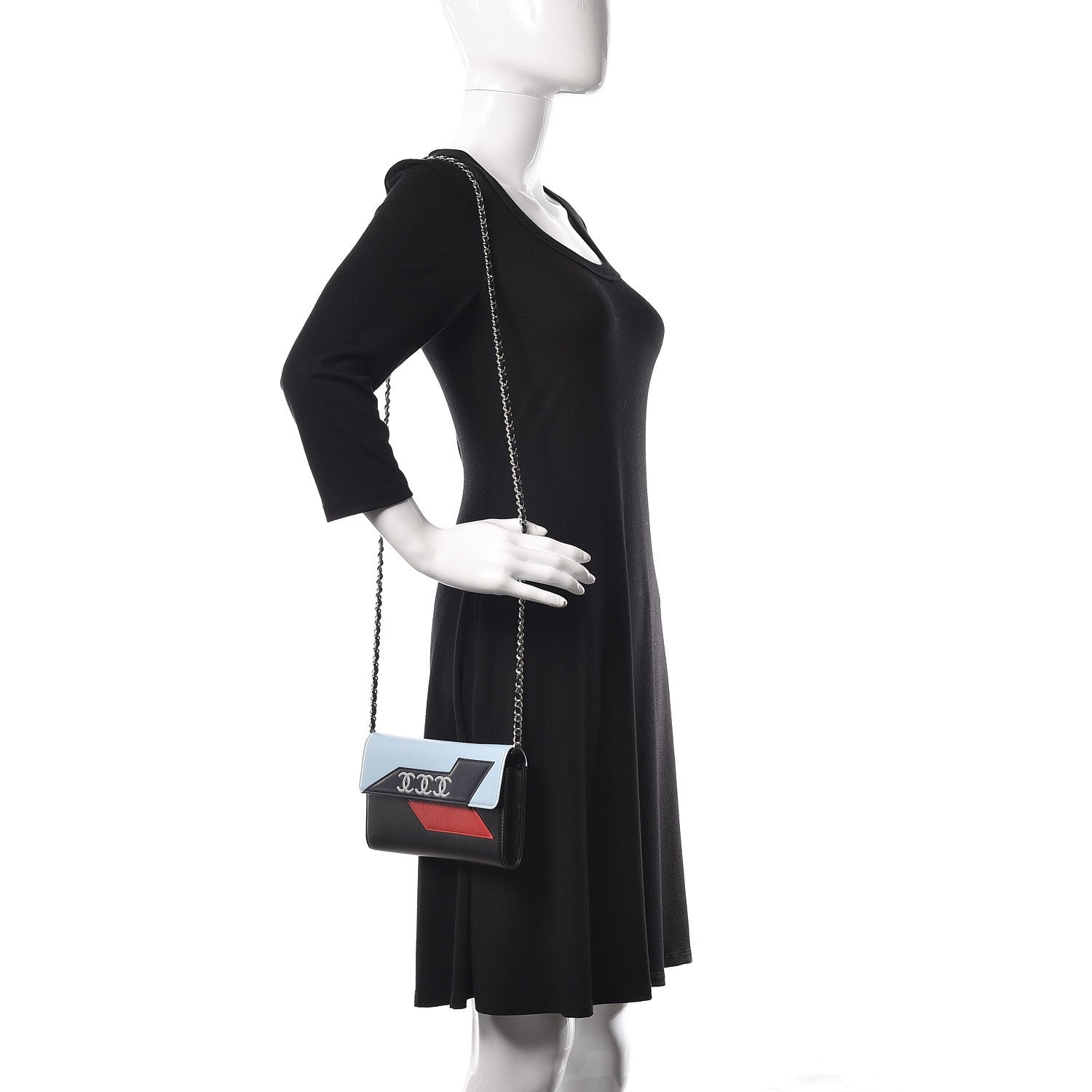 Chanel Lambskin Airlines Wallet On Chain WOC Blue Black Red 2 of 15