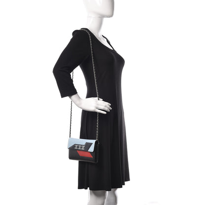 Chanel Lambskin Airlines Wallet On Chain WOC Blue Black Red 2 of 15