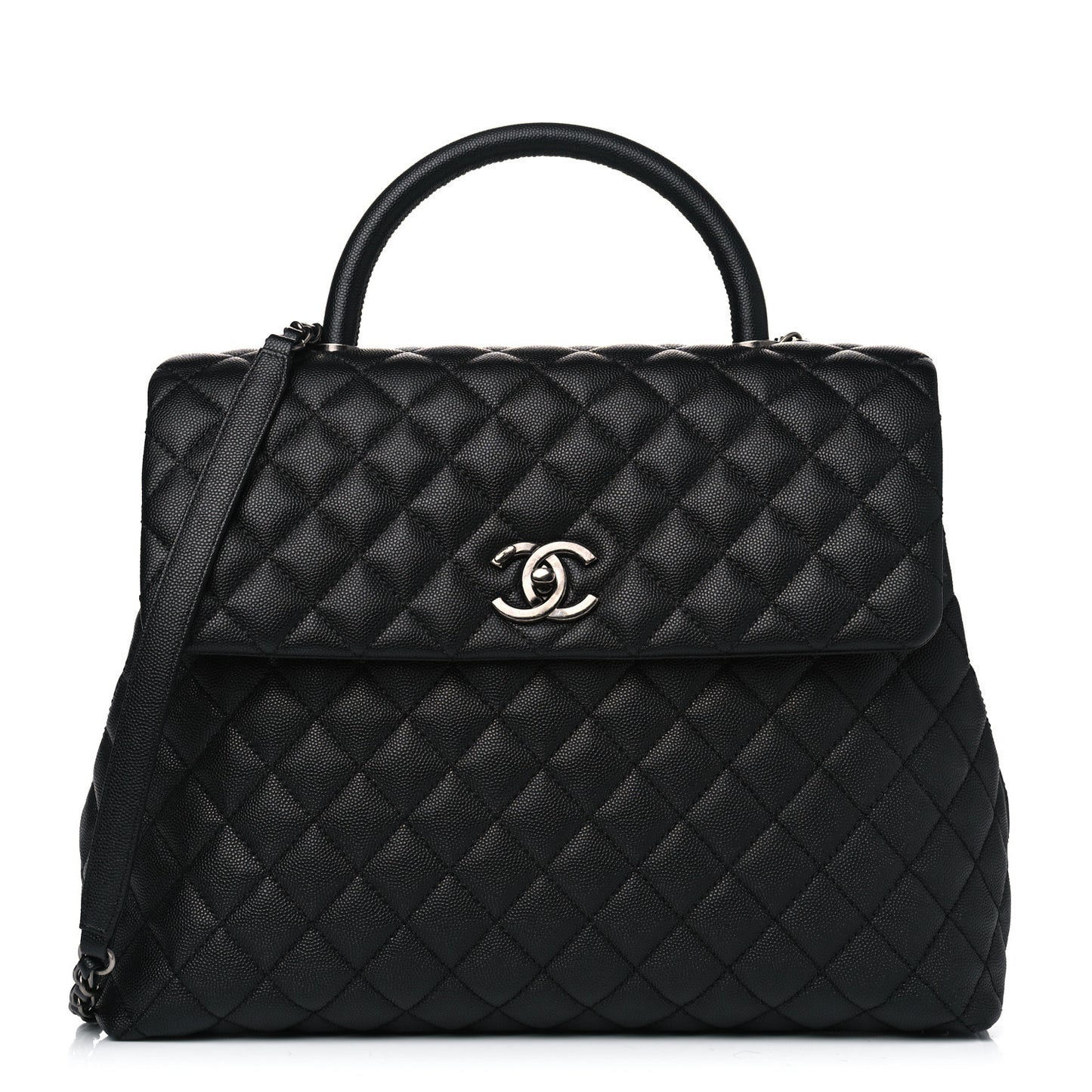 Caviar Quilted Large Coco Handle Flap Black