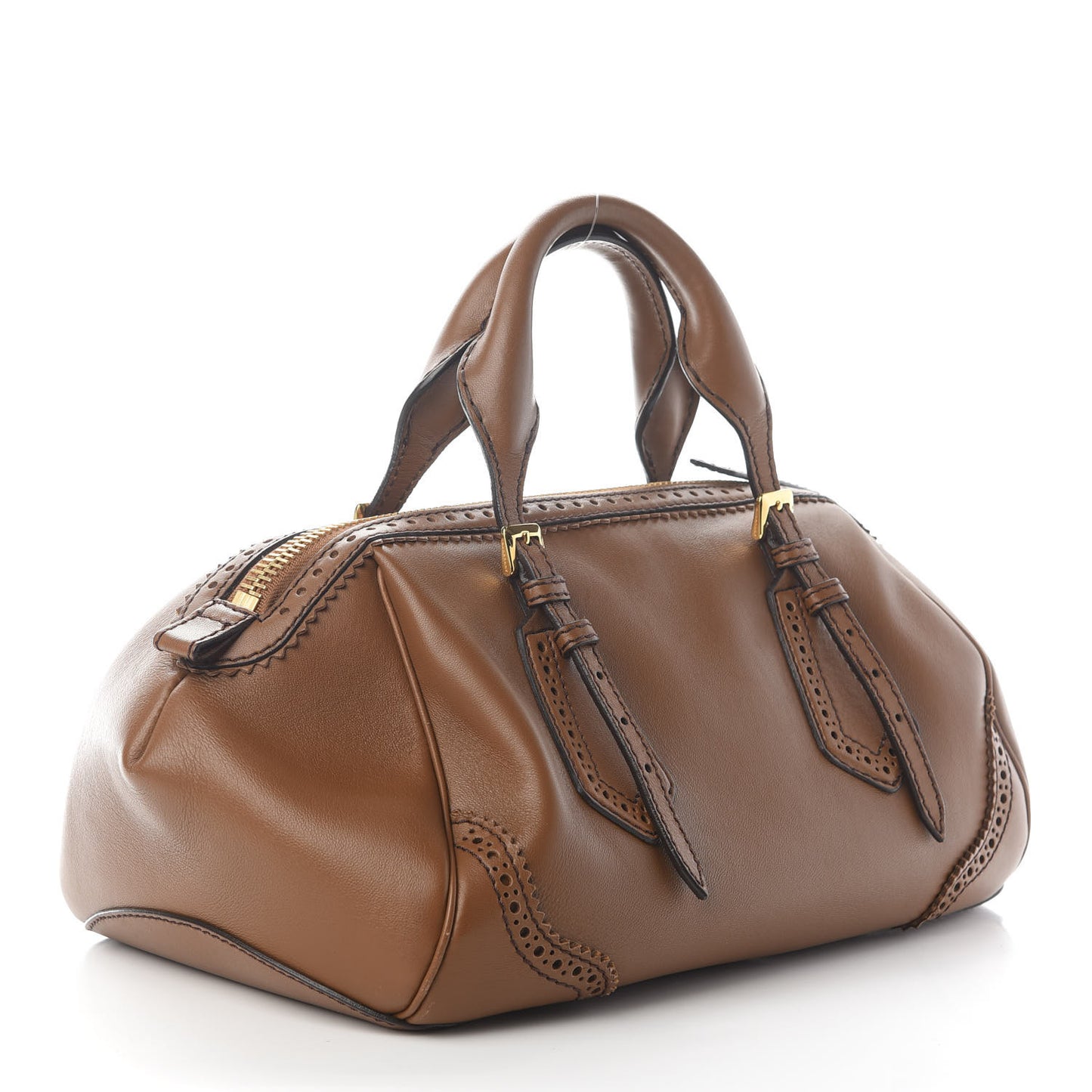 Bridle Calfskin Broguing Small Blaze Satchel Brown