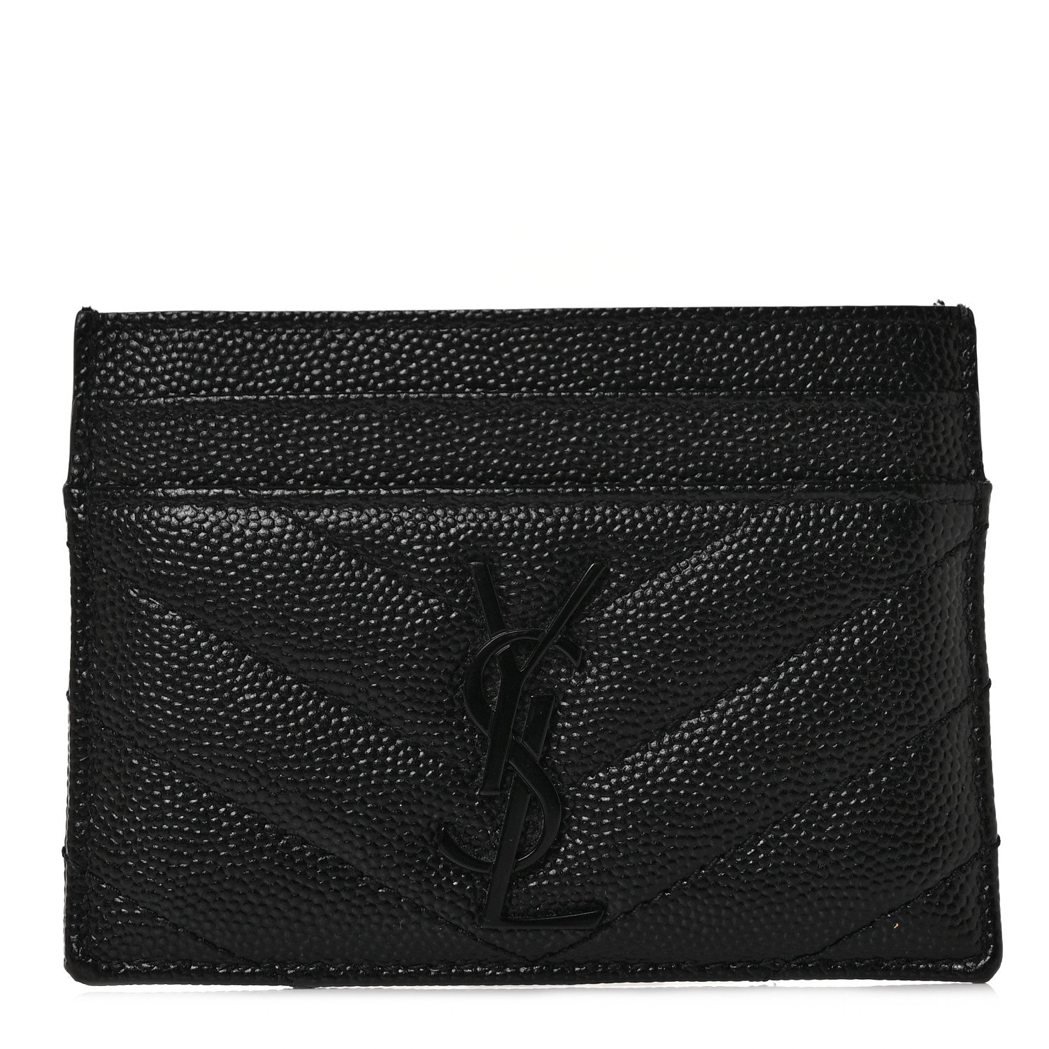 Saint Laurent Grain De Poudre Matelasse Chevron Monogram Credit Card Case Black 1 of 10