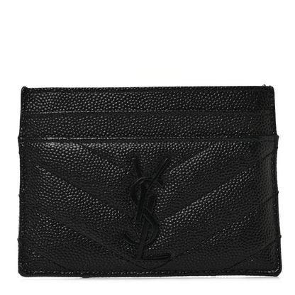 Saint Laurent Grain De Poudre Matelasse Chevron Monogram Credit Card Case Black 1 of 10
