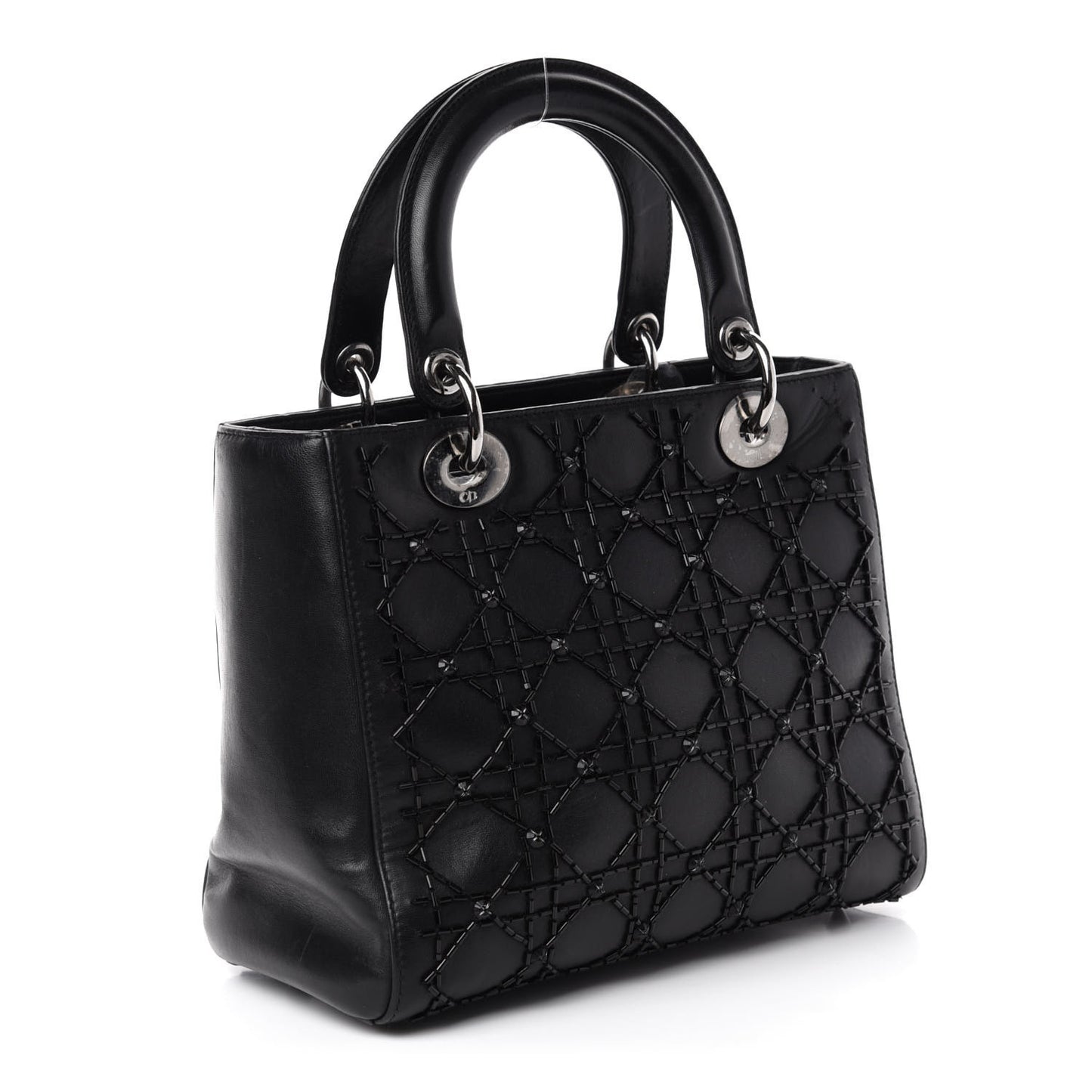 Lambskin Sequin Embellished Medium Lady Dior Black