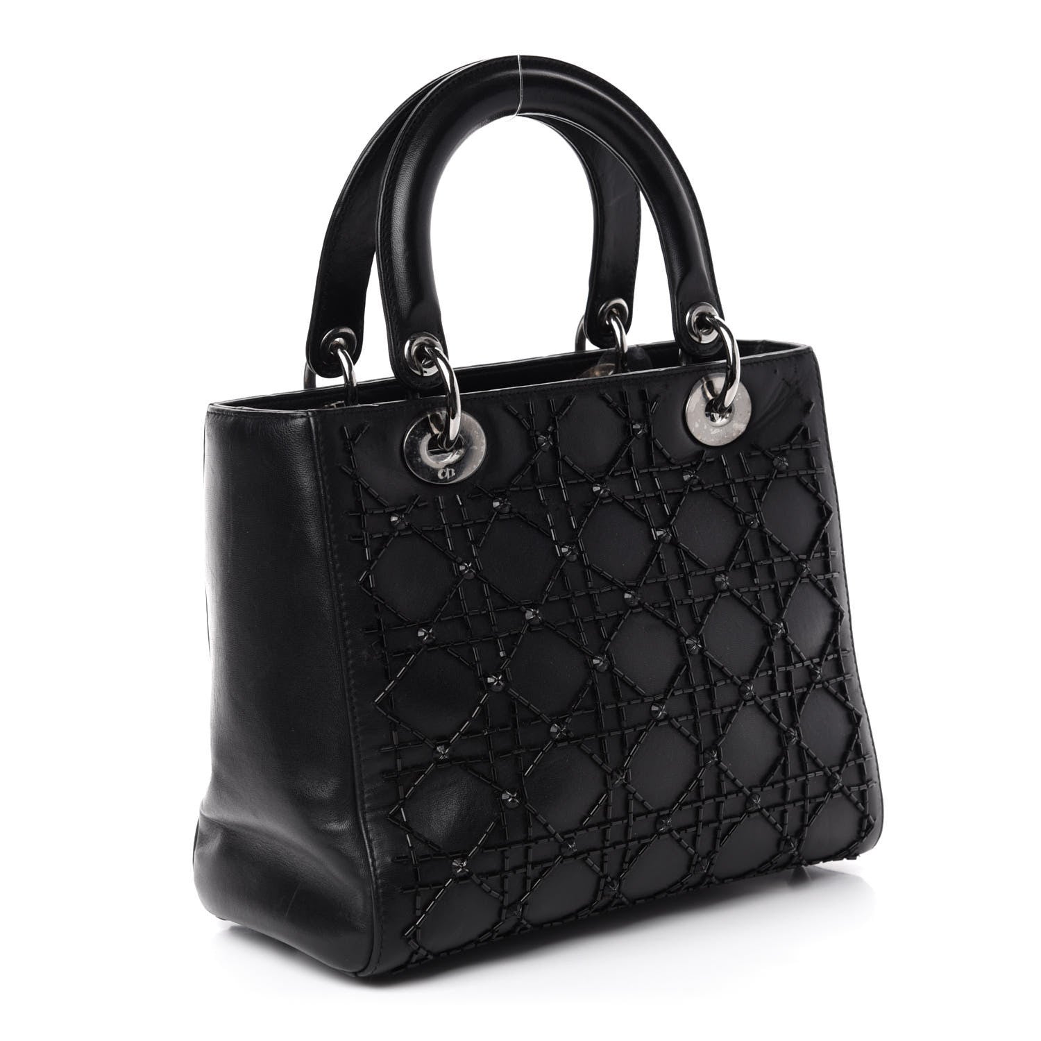 Christian Dior Lambskin Sequin Embellished Medium Lady Dior Black 3 of 10