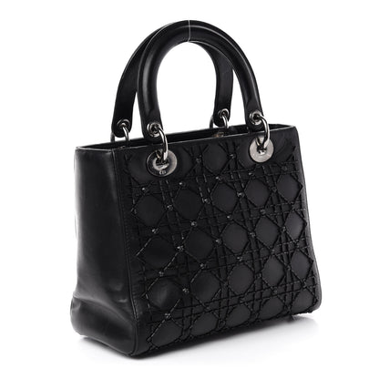 Christian Dior Lambskin Sequin Embellished Medium Lady Dior Black 3 of 10