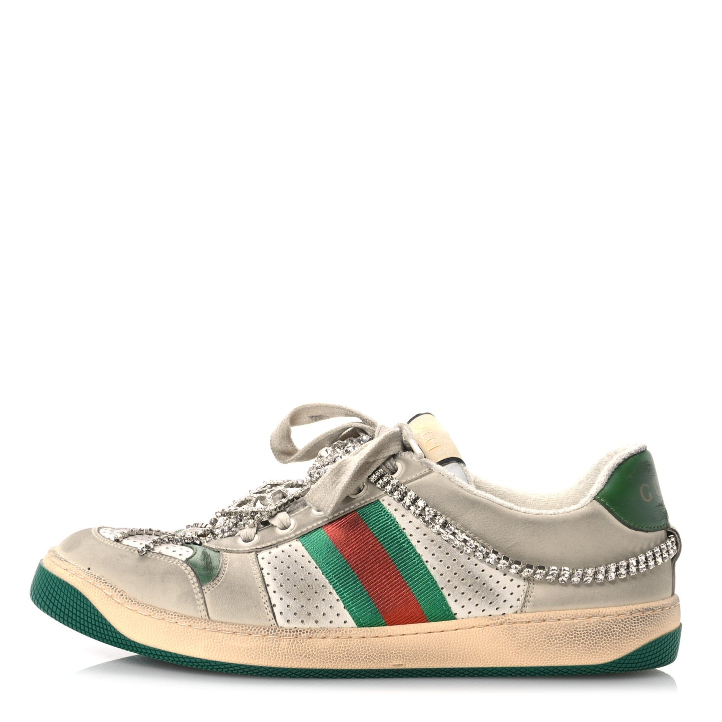 Nubuck Calfskin Web Removable Crystals Womens Screener Sneakers 41 Dusty Milk New Mystic White