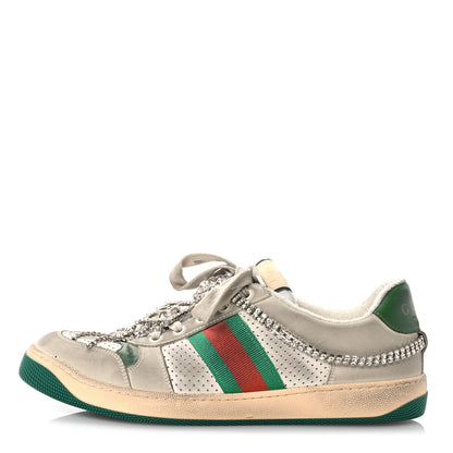 Gucci Nubuck Calfskin Web Removable Crystals Womens Screener Sneakers 41 Dusty Milk New Mystic White 1 of 8