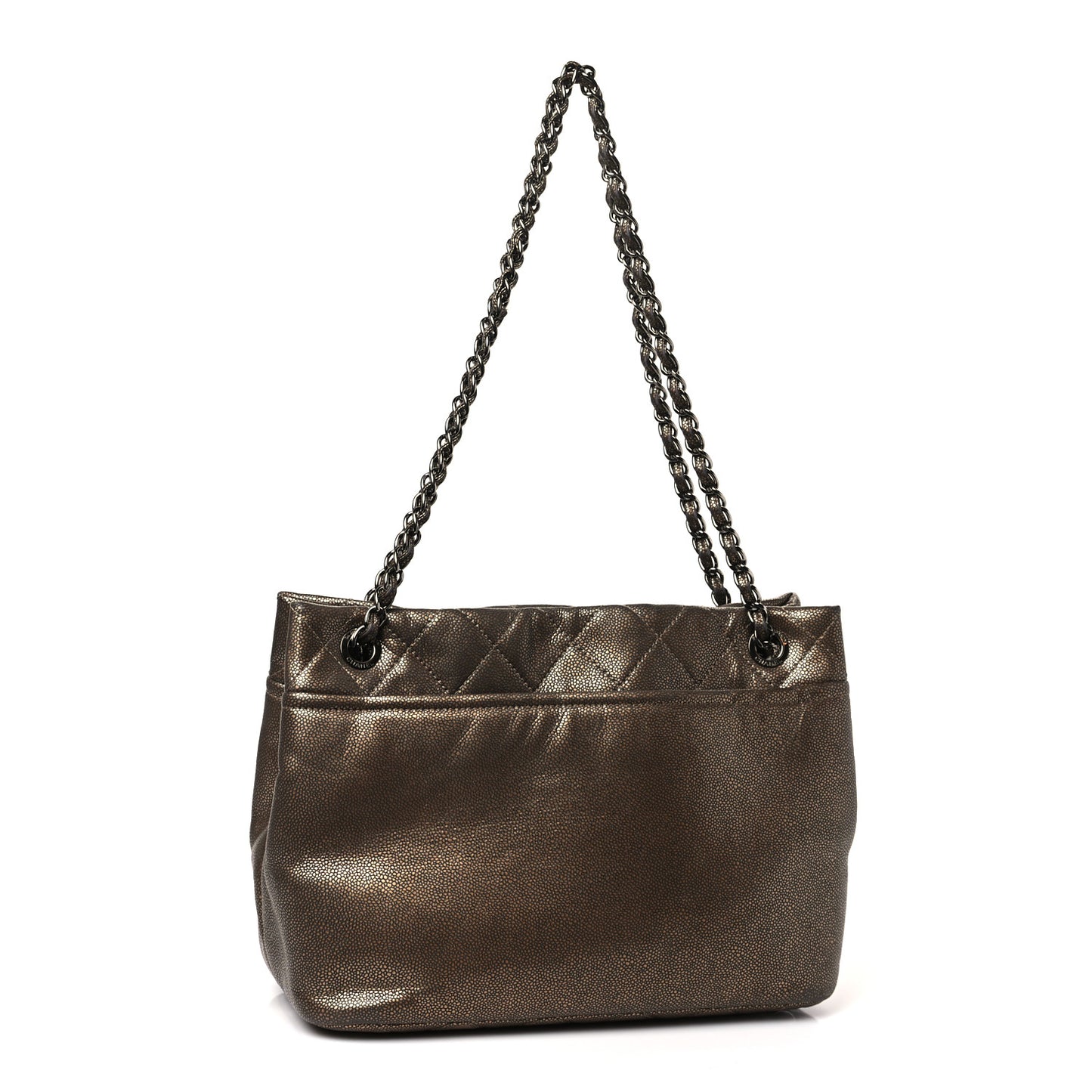 Metallic Caviar Quilted Large Timeless CC Soft Tote Bronze