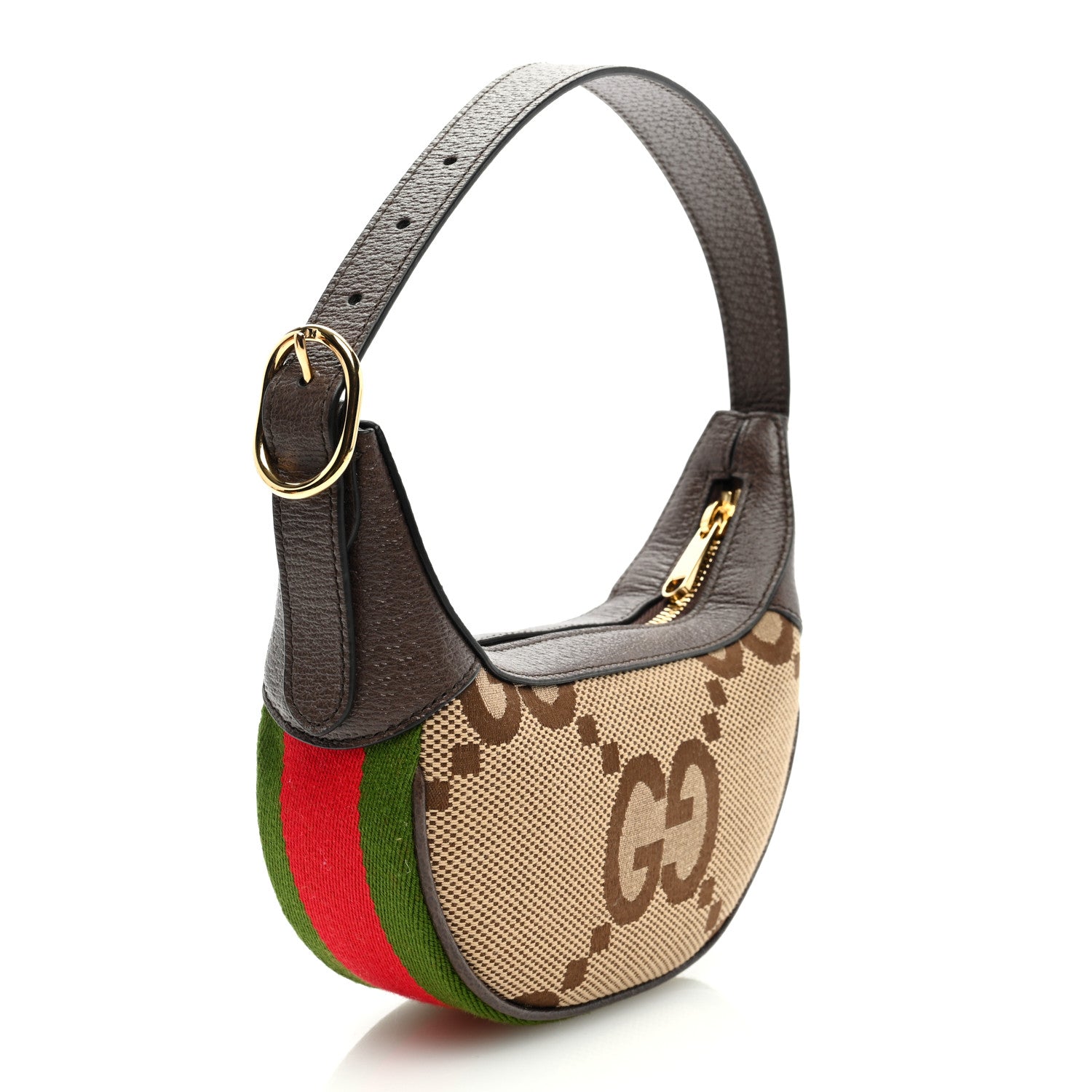 Gucci Monogram Jumbo GG Textured Dollar Calfskin Web Mini Ophidia Half Moon Hobo Camel Ebony New Acero 3 of 8