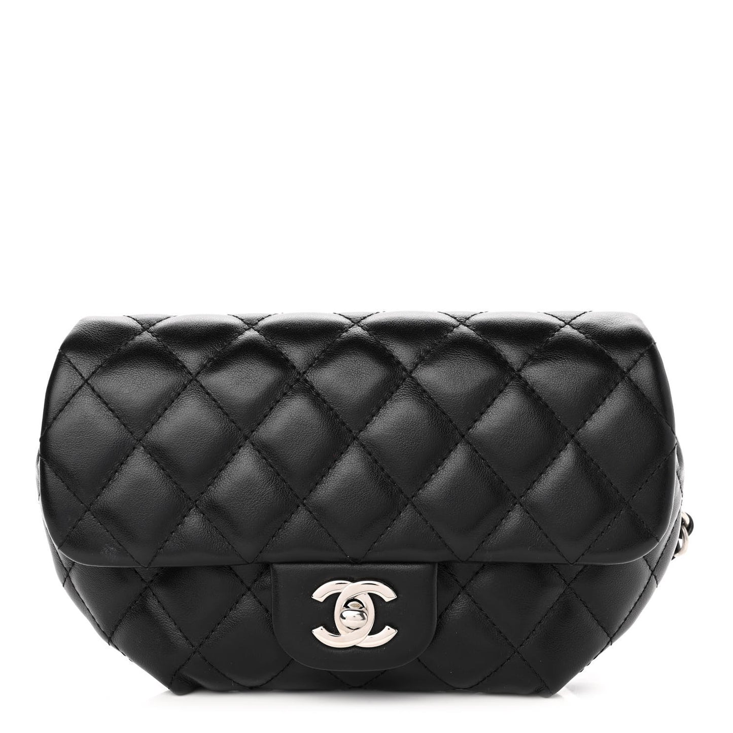 Calfskin Quilted CC Uniform Flap Belt Bag Black