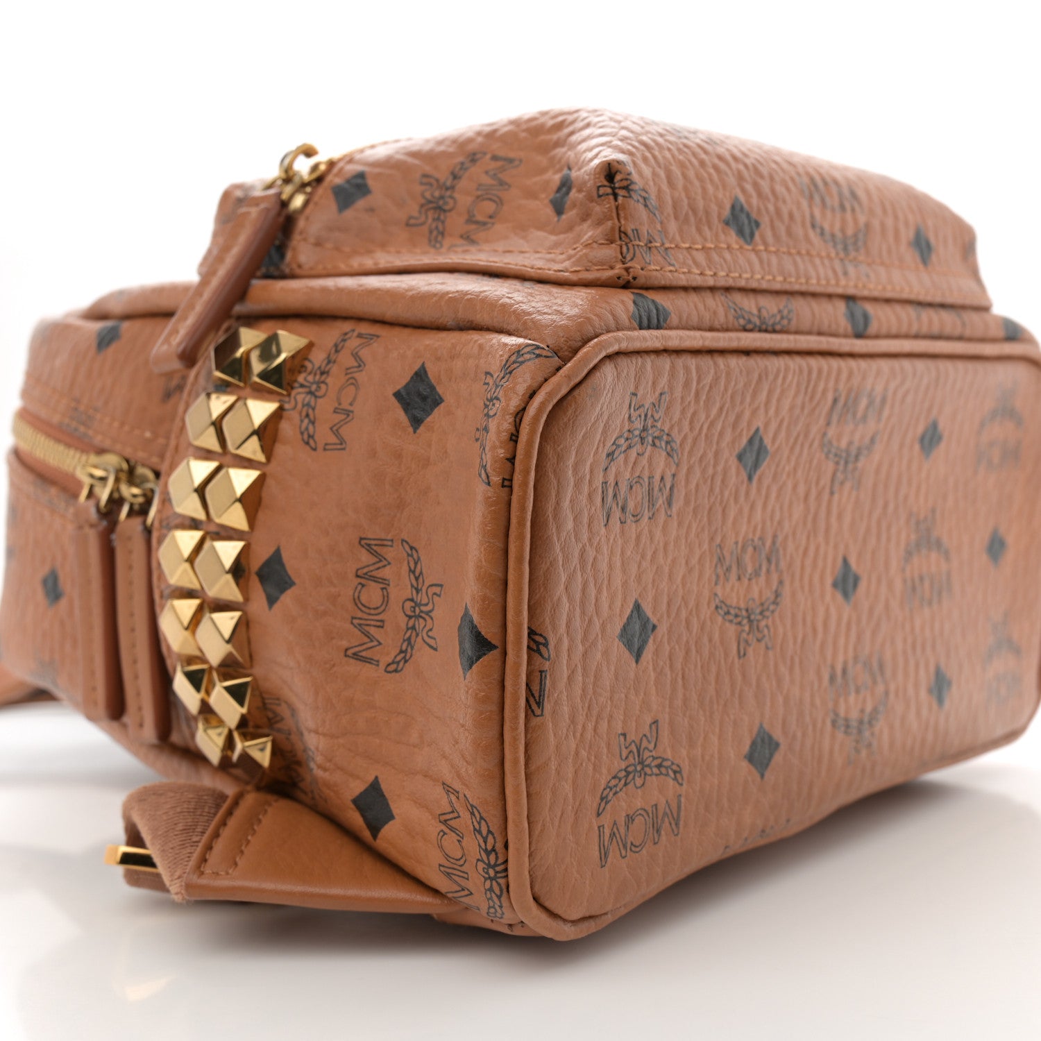 MCM Visetos Side Stud Mini Stark Backpack Cognac 8 of 9