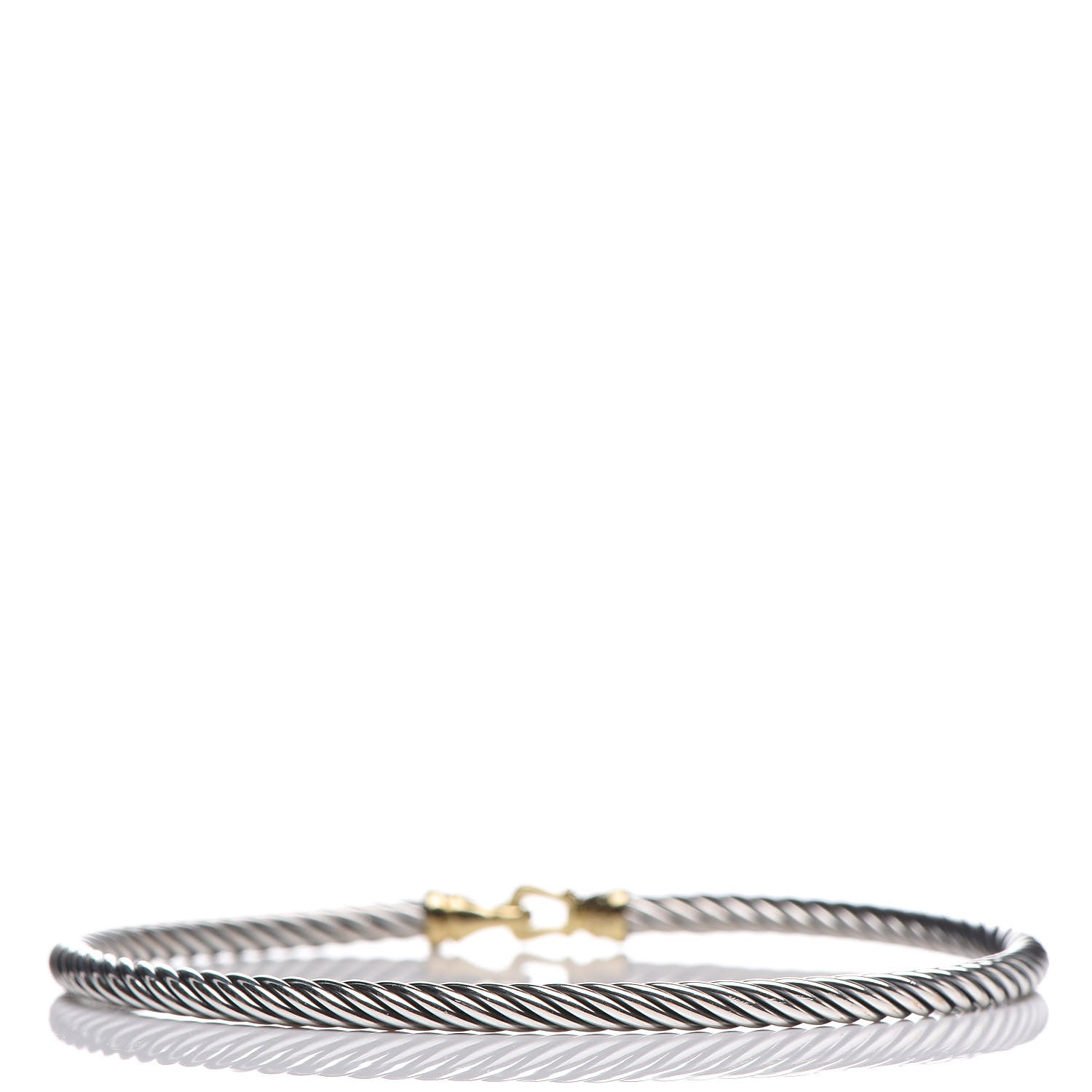 David Yurman Sterling Silver 18K Yellow Gold 3mm Cable Buckle Bracelet 3 of 4