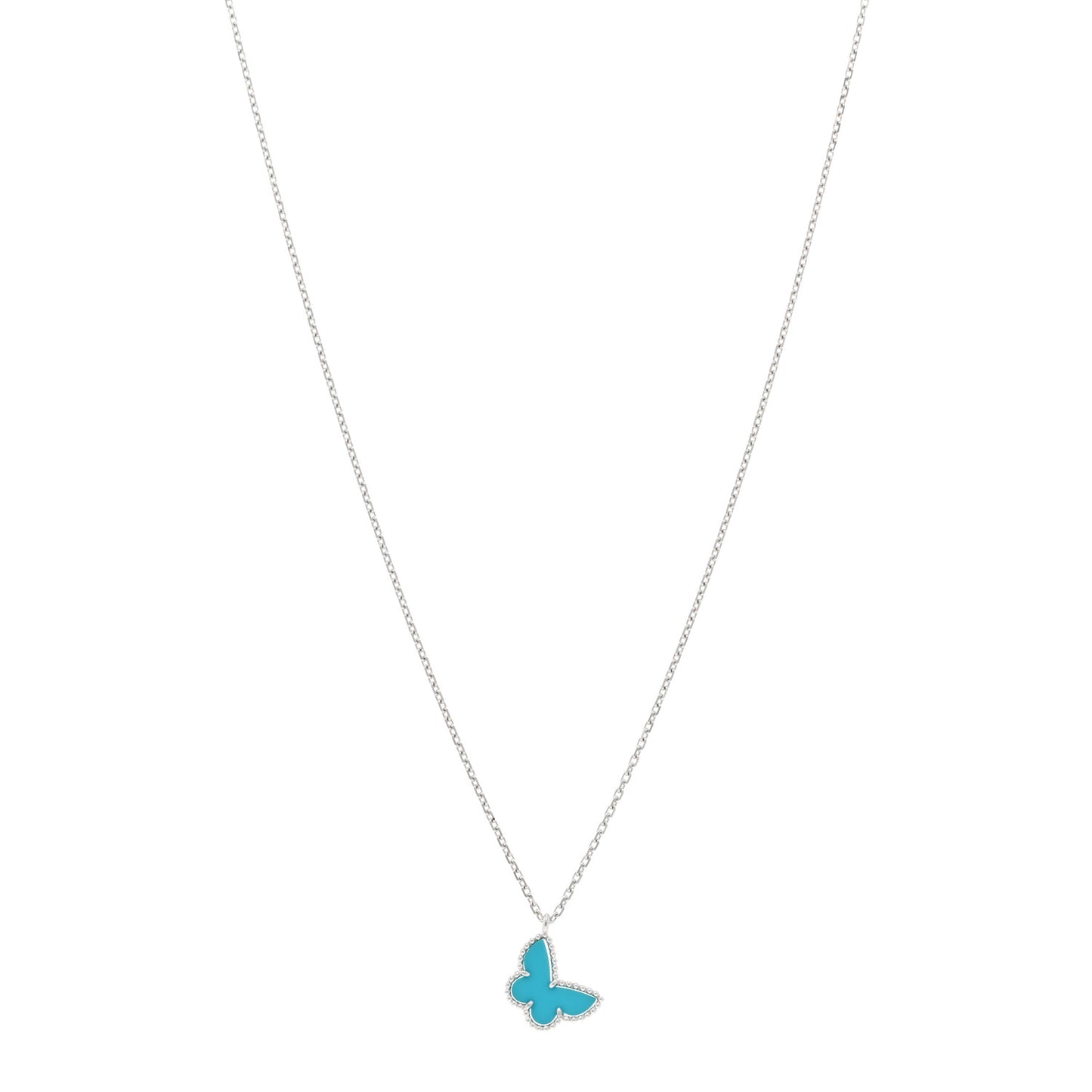 18K White Gold Turquoise Sweet Alhambra Butterfly Pendant Necklace