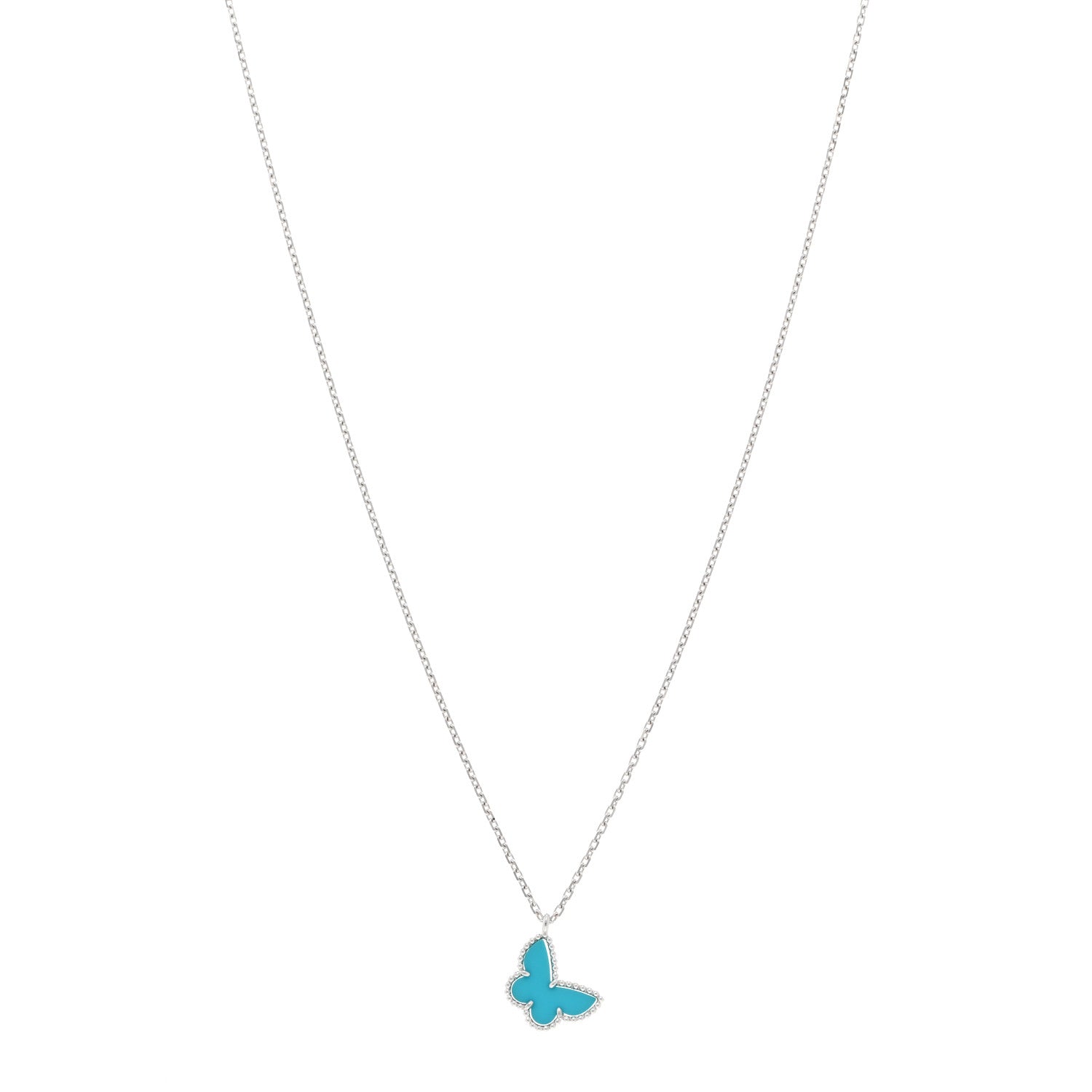Van Cleef & Arpels 18K White Gold Turquoise Sweet Alhambra Butterfly Pendant Necklace 1 of 5